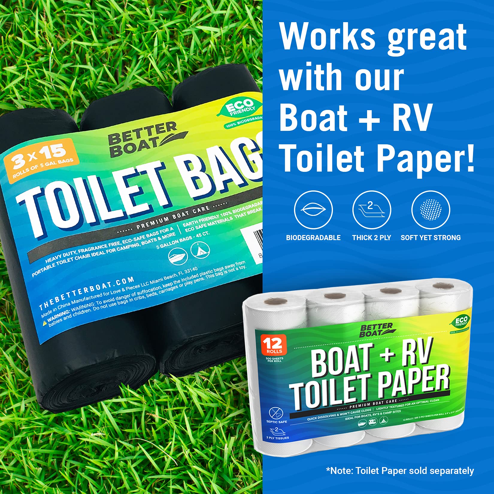45 Pack Biodegradable 5 Gallon Portable Toilet Bags - Eco-Friendly Human Waste Bags for Camping, Boating, RV & Outdoor Adventures - Fits Standard Bucket Seats - Ideal for Emergency, Travel & Off-Grid Living