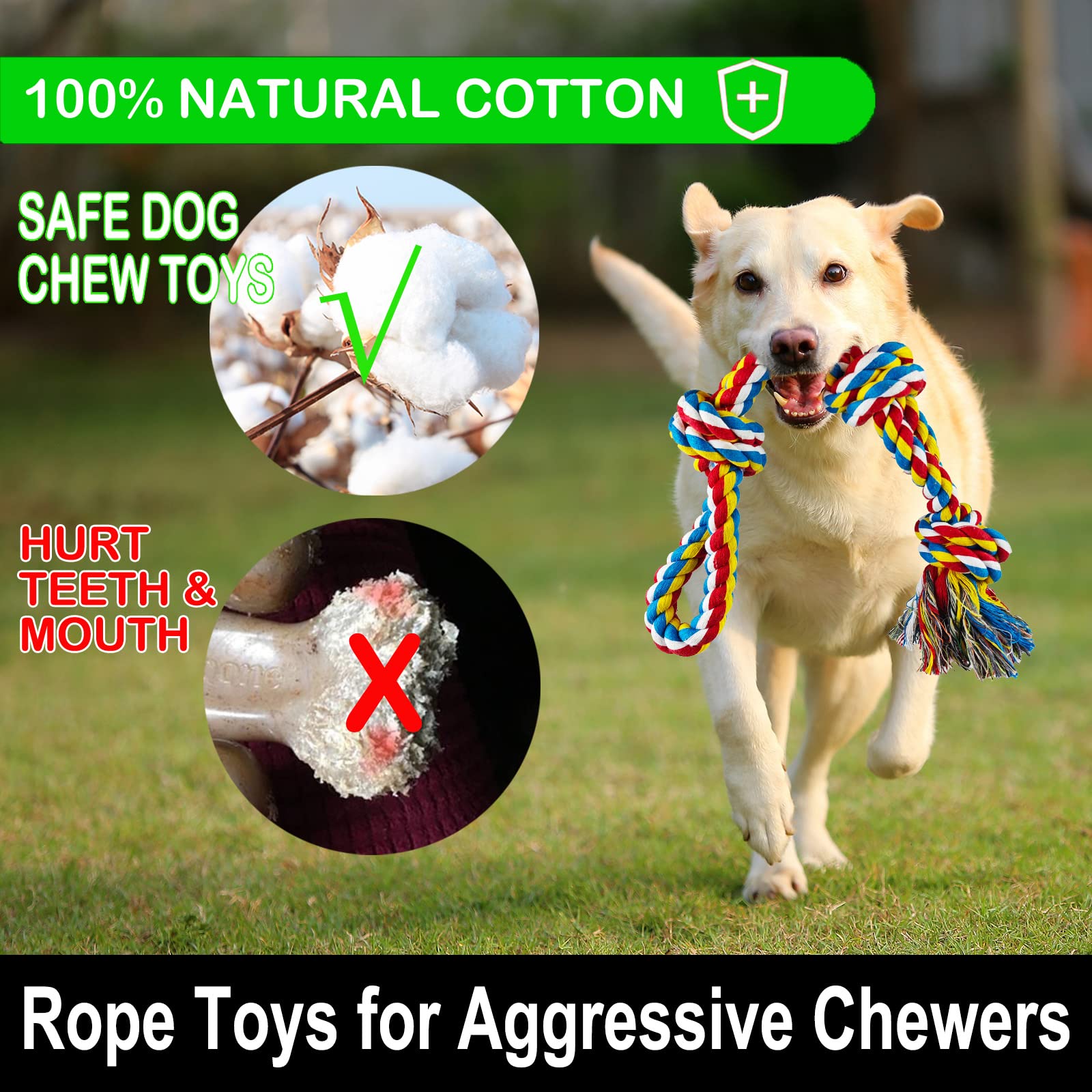 LosFong 12 Pack Indestructible Dog Rope Toys for Large Breeds & Aggressive Chewers - Heavy Duty Dental Chew Toys Made of 100% Cotton for Teeth Cleaning & Tug of War - Perfect for German Shepherds, Pitbulls & Strong Chewers | Great for Playtime, Training & Dental Health