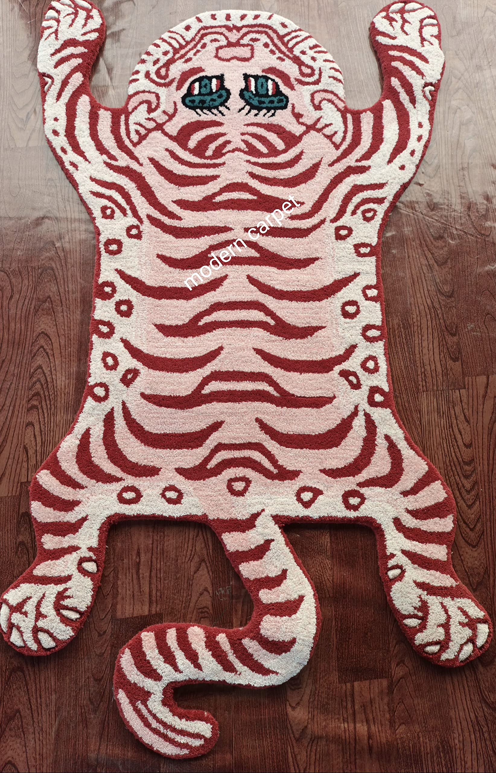 Handmade 3x5 Ft Tibetan Tiger Rugs - 100% Wool Tufted Animal Print Carpet for Bedroom & Living Room Décor | Modern Boho Style Home Accent for Cozy Spaces & Meditation Areas