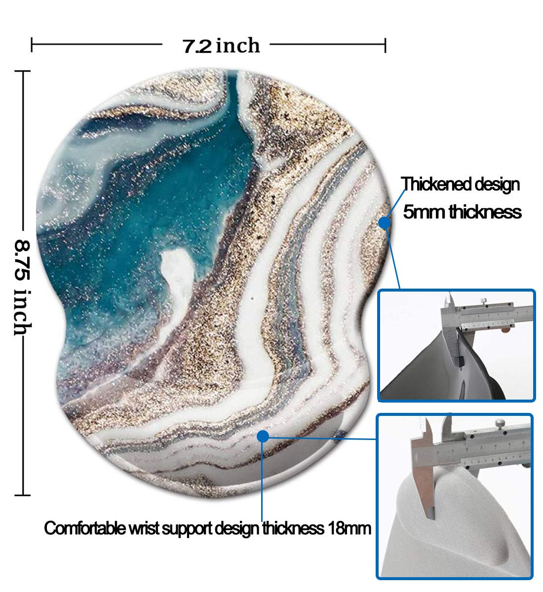 Ergonomic Mouse Pad with Wrist Support - Non-Slip Desk Mat for Office, Computer, Laptop & Mac - Durable Comfortable Lightweight Mousepad (Green Golden Marble) - Perfect for Long Work Hours & Gaming Sessions