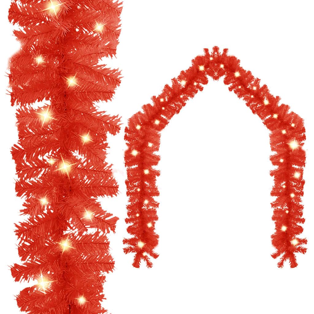 vidaXL 16.4 ft Christmas Garland with 100 LED Lights - USB Powered Red PVC Holiday Decor for Indoor & Outdoor Use - Perfect for Fireplace Mantel, Staircase, and Front Porch Decorations