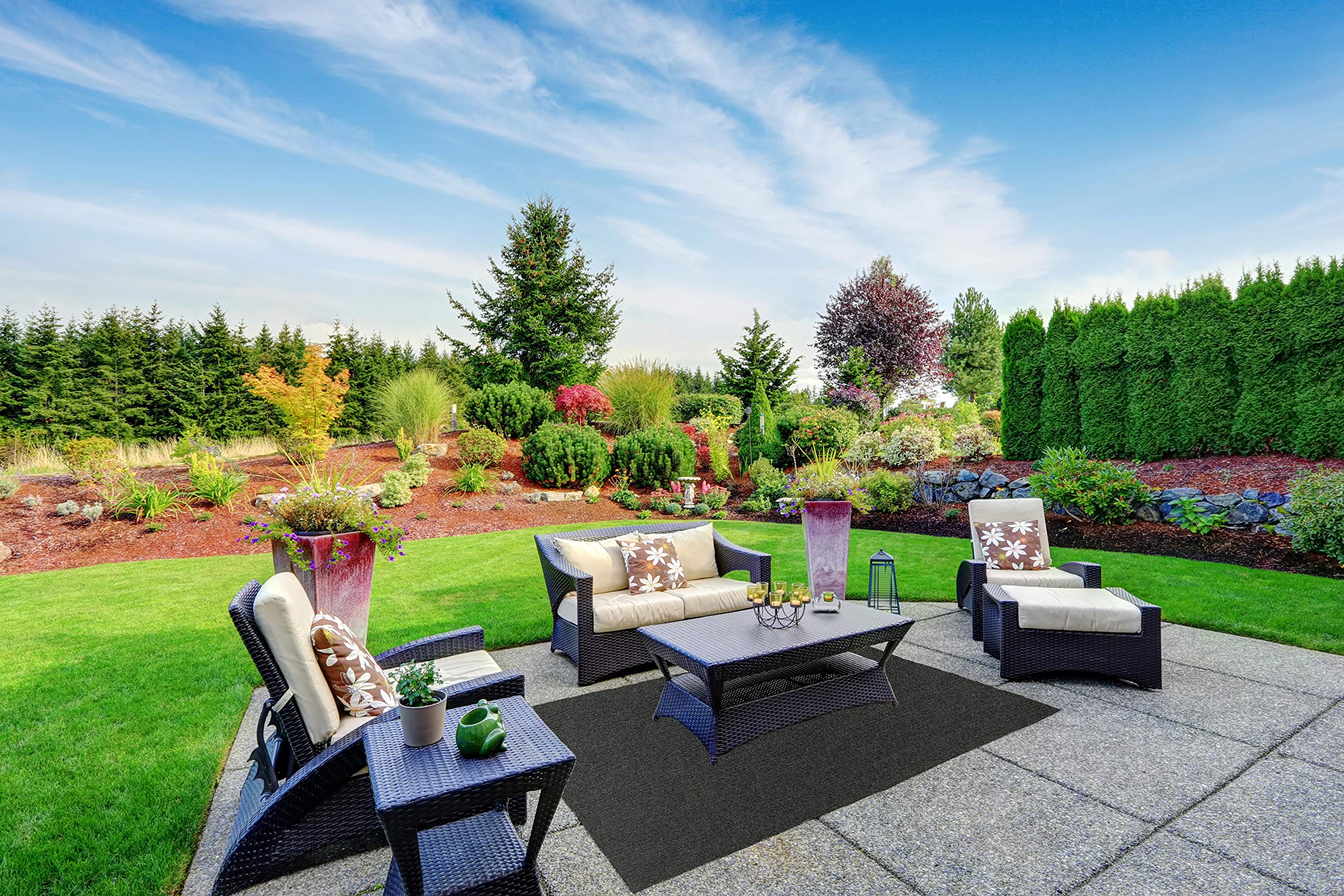 Premium Indoor/Outdoor Area Rug 8'x10' - Eco-Friendly PET Fiber from 100% Recycled Bottles, Black Ice - Perfect for Patio, Deck, Living Room & High-Traffic Areas
