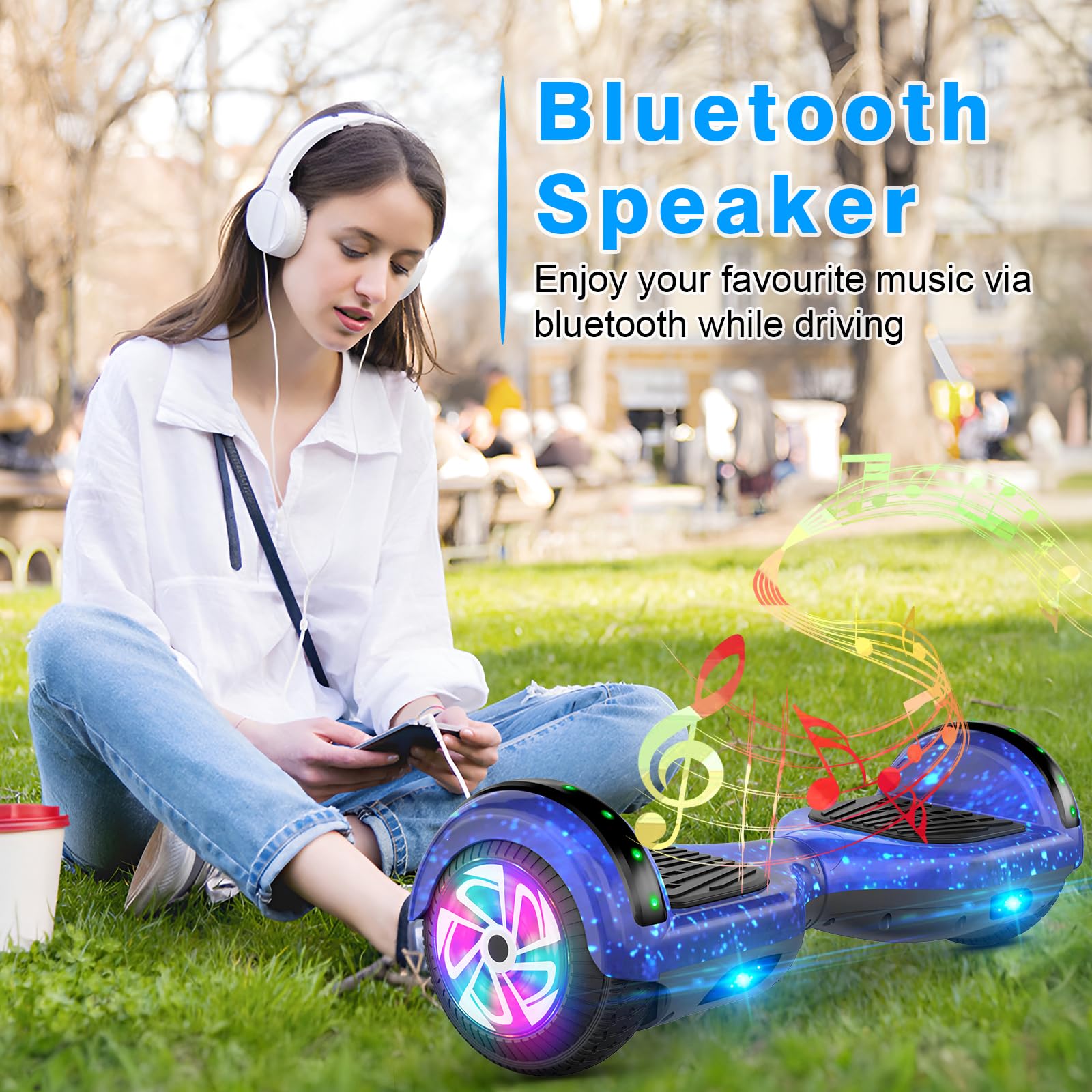 Self-Balancing Hoverboard Scooter with Bluetooth Speaker & LED Lights - Electric Scooter for Kids Ages 6-12 - Perfect for Commuting, Outdoor Fun & Birthday Gifts