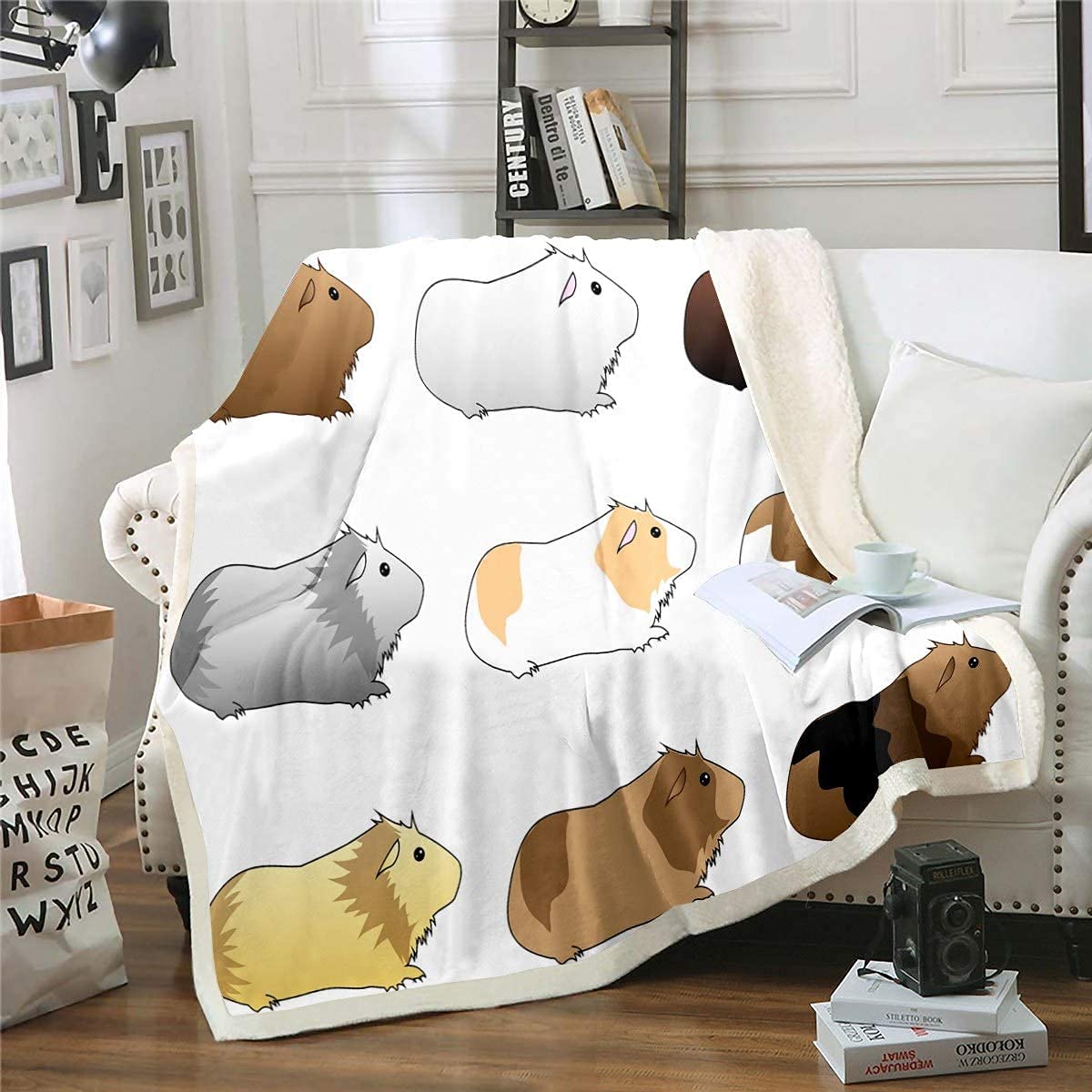 Soft Guinea Pig Sherpa Blanket - Cute Cartoon Animal Print Fleece Throw for Kids, Boys & Girls - 50x60 Inch Cozy Plush Blanket for Sofa, Bed, Couch - Perfect for Snuggling, Gifts & Winter Warmth