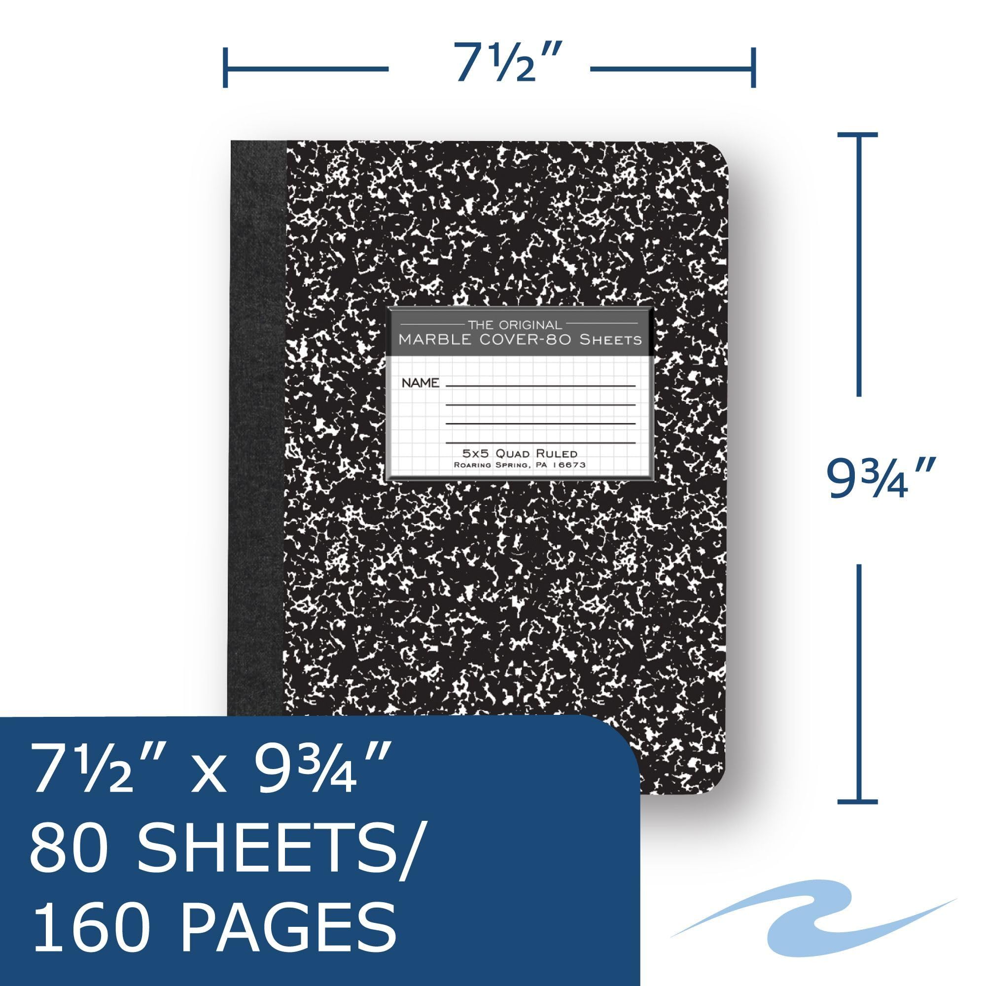 Roaring Spring Graph Ruled Composition Notebooks - 5x5 Grid, 80 Sheets, 15# White Paper, 9.75