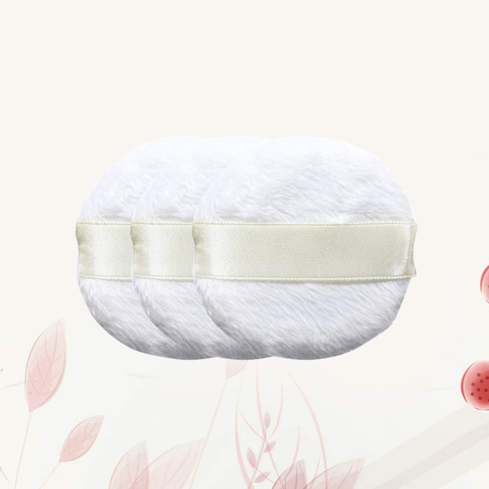 3 Pack Large Ultra Soft Powder Puffs - Fluffy Cosmetic Sponge for Foundation & Compact Powder - White Short Plush Makeup Puff for Women - Perfect for Liquid, Cream & Powder Application