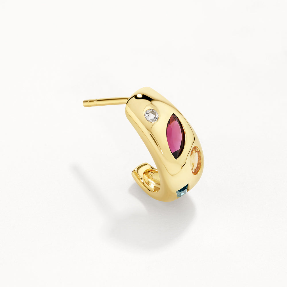 Garnet Multi Gemstone Gold Huggie Hoop Earrings for Women – Perfect for Parties, Weddings & Everyday Wear