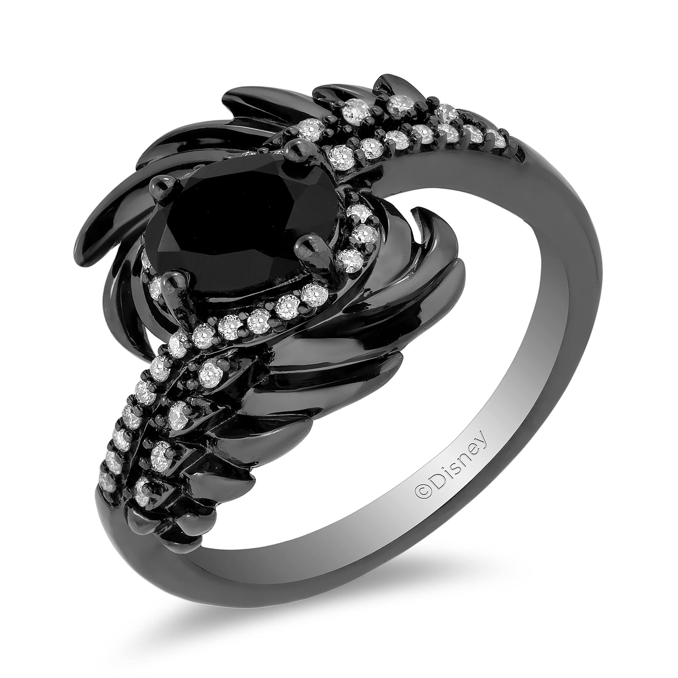 Enchanted Disney Maleficent Wings Ring - Sterling Silver with Black Rhodium, 1/6 Cttw Diamond & Onyx | Disney Jewelry for Women, Gifts for Disney Fans, Cosplay & Halloween Costume Accessories