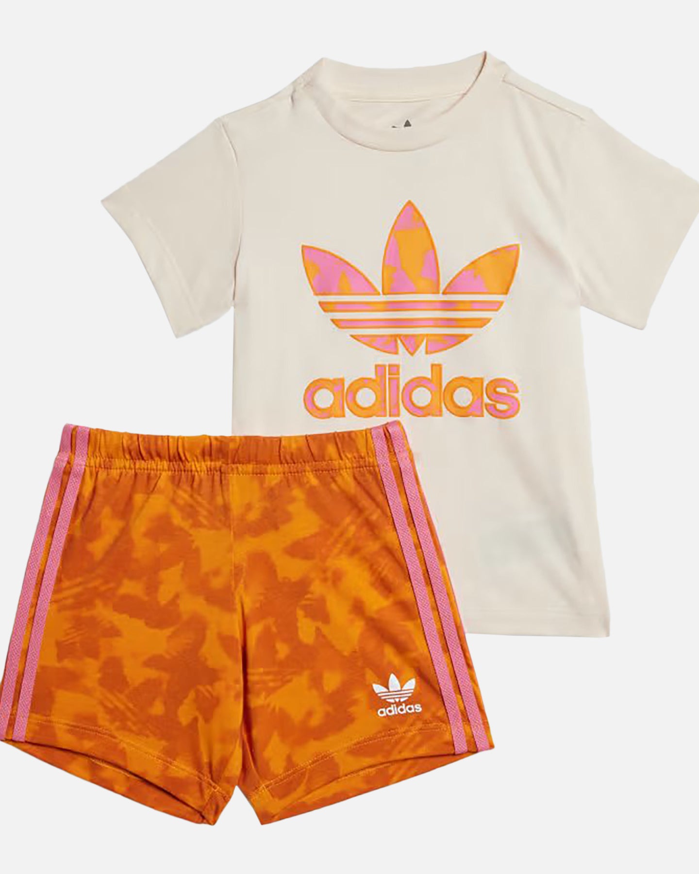 Adidas Baby Boys & Girls Summer Outfit Set - Allover Print Shortsleeve T-Shirt & Shorts - Wonder White/Pink - Perfect for Playtime, Beach & Outdoor Activities