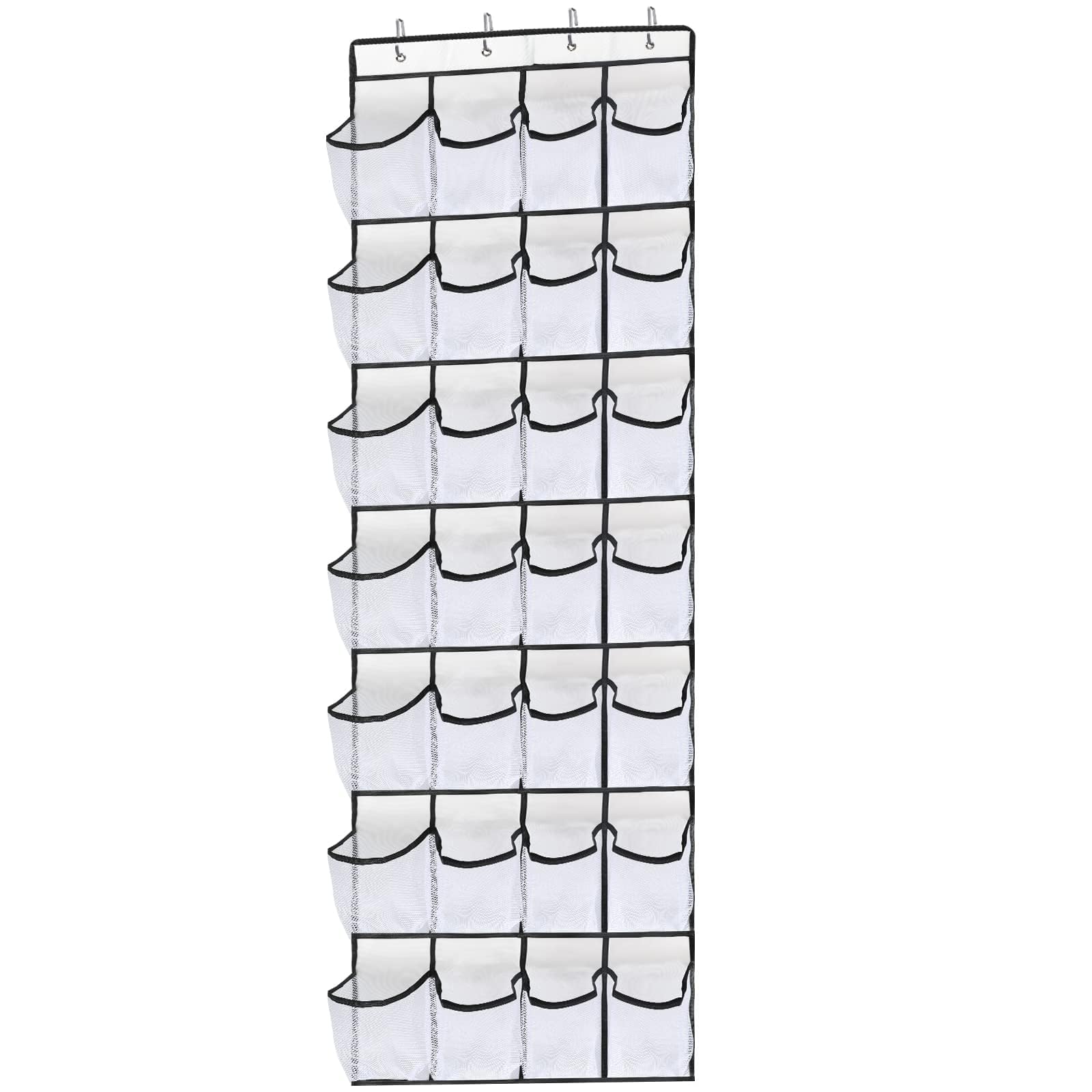 Over the Door Shoe Organizer with 28 Mesh Pockets - Space Saving Hanging Shoe Rack for Closet, Entryway, Bedroom & Bathroom - Perfect for Men's Sneakers & Women's High Heels (White) - Ideal for Small Spaces & Apartment Living