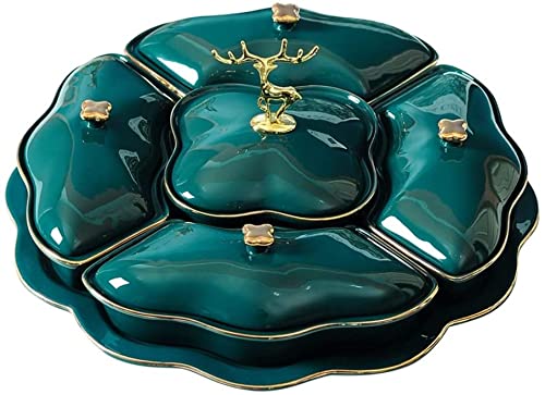 Creative Divided Serving Tray - Ceramic Nut Bowl & Candy Dish with Rotating Base | Perfect for Dried Fruits, Nuts, Snacks | Ideal for Living Room, Kitchen, and Party Entertaining