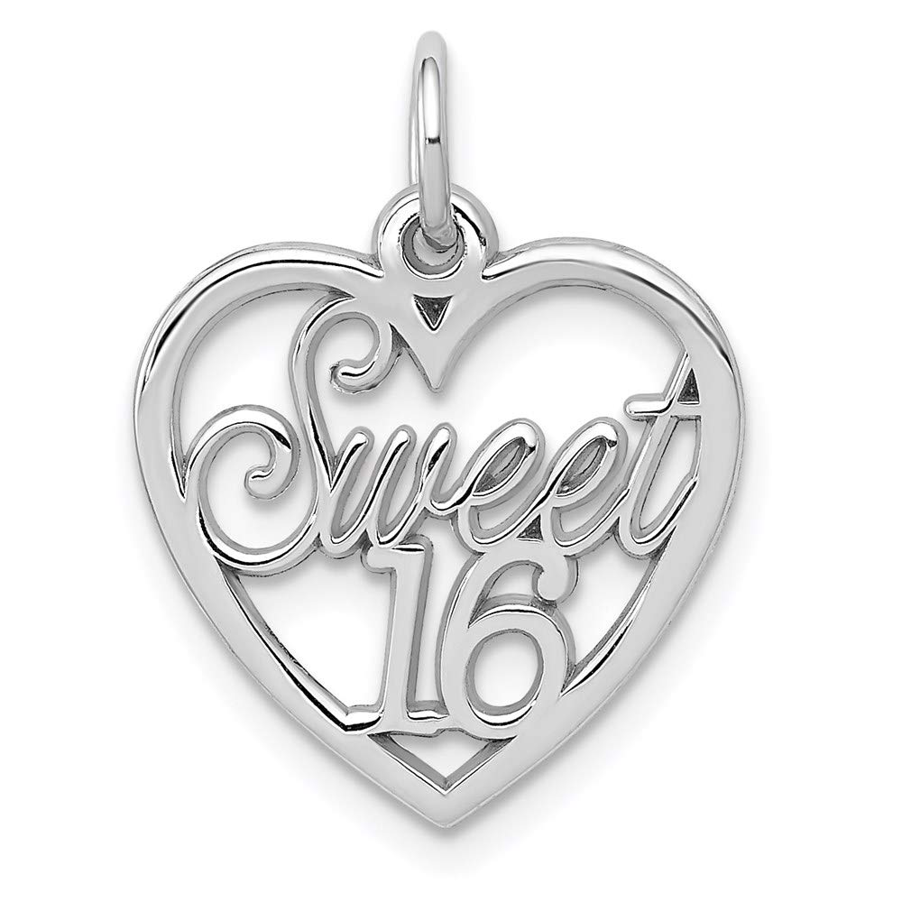 The Black Bow 14k White Gold Sweet 16 Heart Charm Pendant, 16mm - Perfect for Birthdays, Anniversaries, and Special Occasions