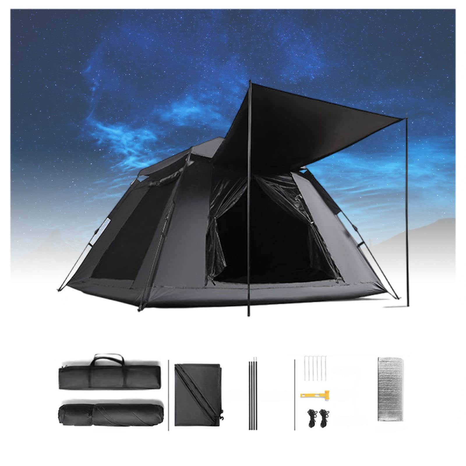 3-Second Pop-Up 4-Person Camping Tent with Waterproof Floor - Darkening, Sturdy & Stable for Outdoor Adventures, Hiking & Mountaineering | Perfect for Family Camping Trips & Backpacking Expeditions