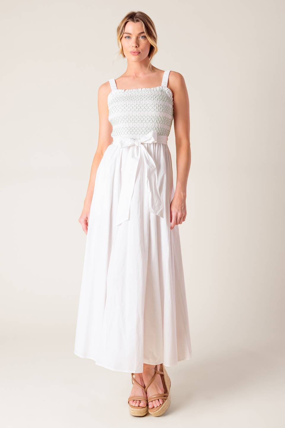 MINA Embroidered Midi Dress in Off White - Elegant Boho Style for Summer Parties & Casual Outings