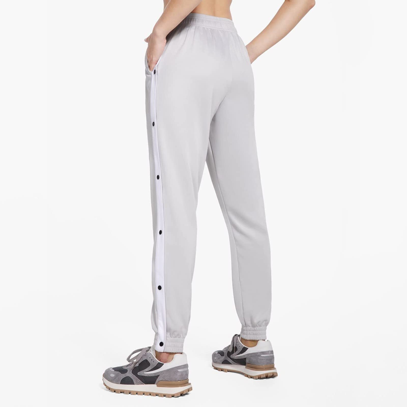 Women's High Waisted Tear Away Workout Pants - Warm Up Sweatpants with Cinch Bottom for Basketball, Jogging & Gym | Comfortable Activewear Trousers (Gray, Large) - Perfect for Sports, Training & Casual Wear