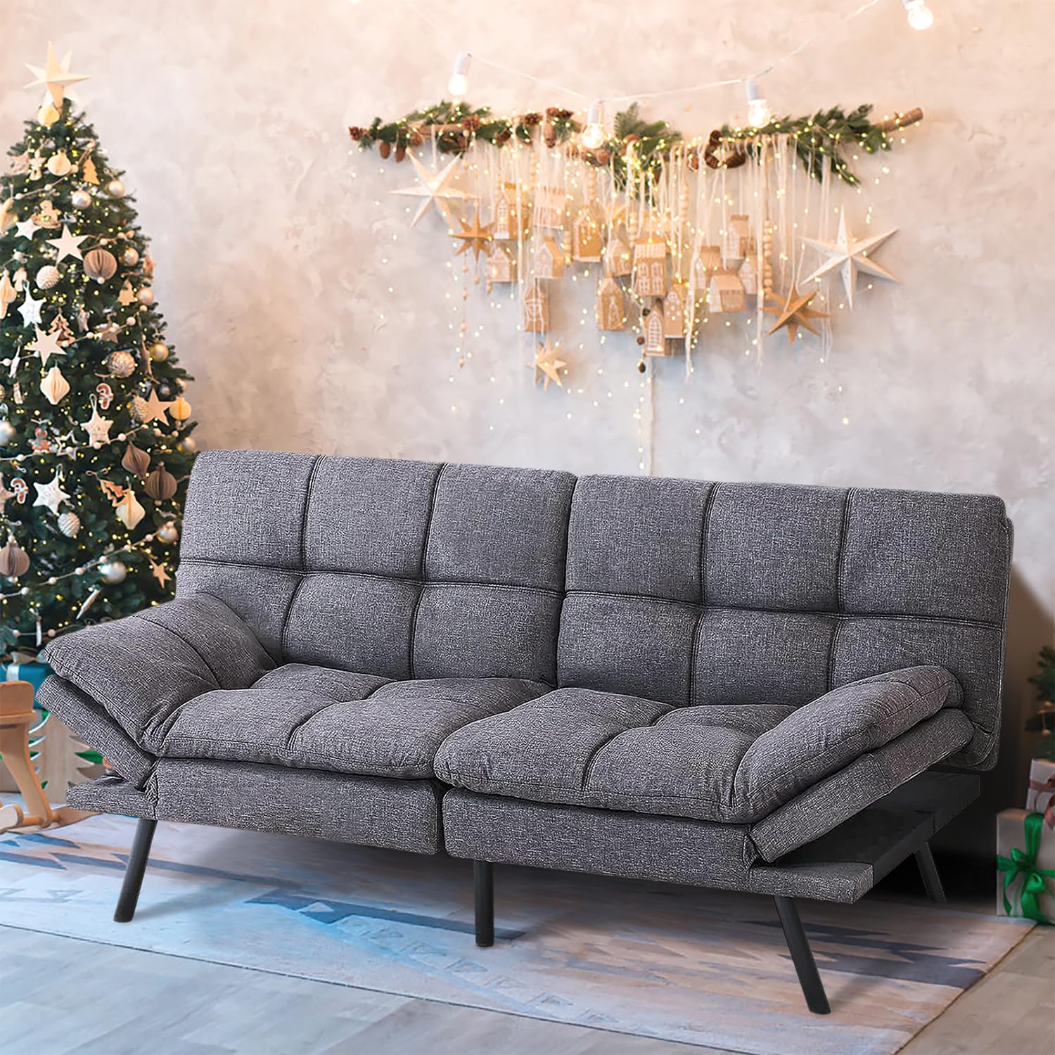 MUUEGM Convertible Futon Sofa Bed with Memory Foam - Modern Sleeper Loveseat for Small Spaces, Apartments & Living Rooms - Easy Assembly, Grey | Perfect for Guest Rooms, Studio Apartments & Cozy Lounging