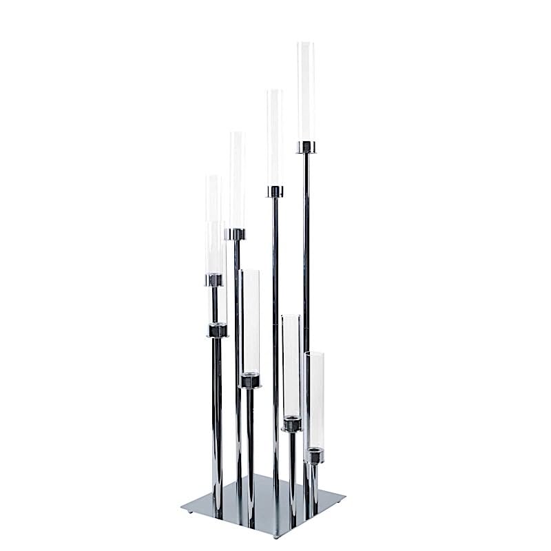 42-Inch Silver Candelabra Candle Holder - Elegant Glass Centerpiece for Wedding, Reception, Party & Dining Table Decor - Perfect for Romantic Dinners, Holiday Celebrations and Home Decor