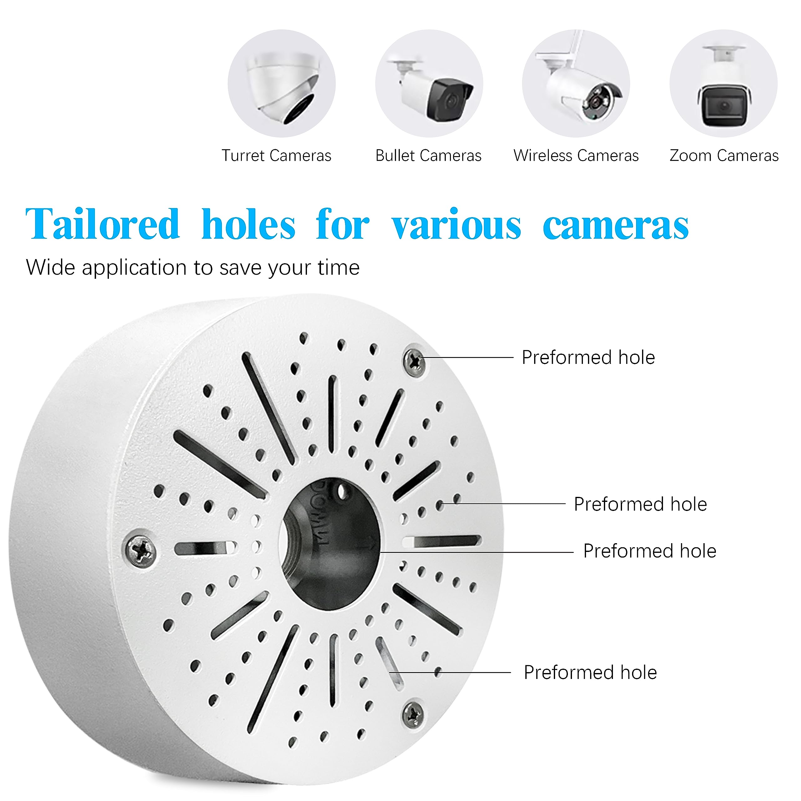 **Universal Outdoor Security Camera Junction Box - Weatherproof Metal Enclosure for Bullet, Dome & Turret Cameras, Solar Panels & CCTV - Wall/Ceiling Mount Bracket with Cable Management - Ideal for Home Surveillance, Business Security & Outdoor Monitoring**