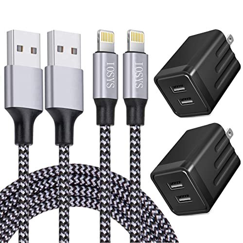 Apple MFi Certified iPhone Fast Charger 2-Pack - Dual Port USB Wall Charger Block with 6FT Lightning Cable - Compatible with iPhone 14/13/12/11/Pro Max/XS/X/8 Plus & iPad - Perfect for Home, Office & Travel Charging