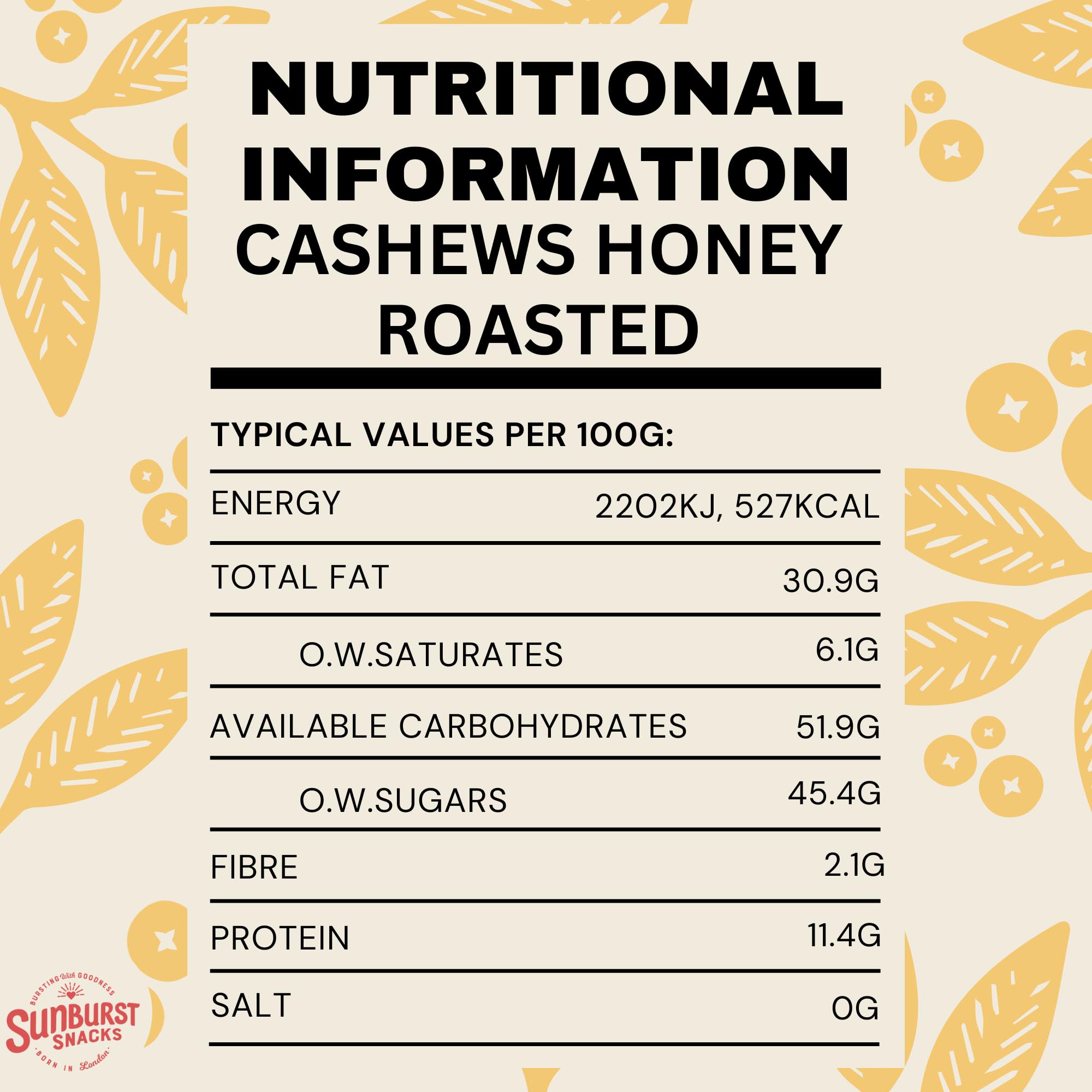 Sunburst Snacks Honey Roasted Whole Cashew Nuts 1kg (35.2oz) - Crunchy & Sweet Healthy Snack for Office, Travel, and Party Sharing