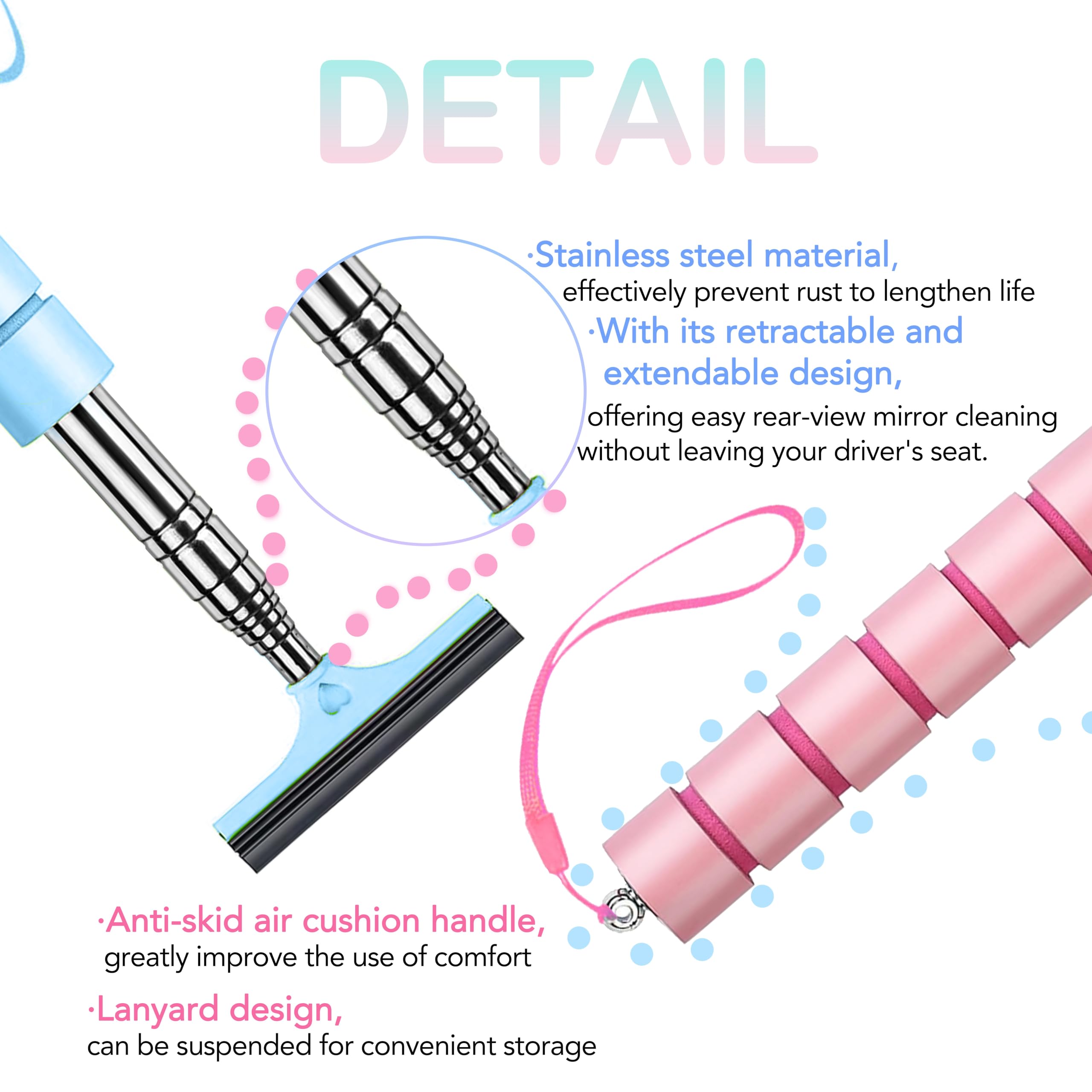 Retractable Car Rearview Mirror Wiper & Side Mirror Squeegee - Portable Rain & Fog Cleaning Tool, Universal Car Accessories for All Vehicles (Pink, 1PC) - Perfect for Rainy Days, Foggy Weather & Road Trips