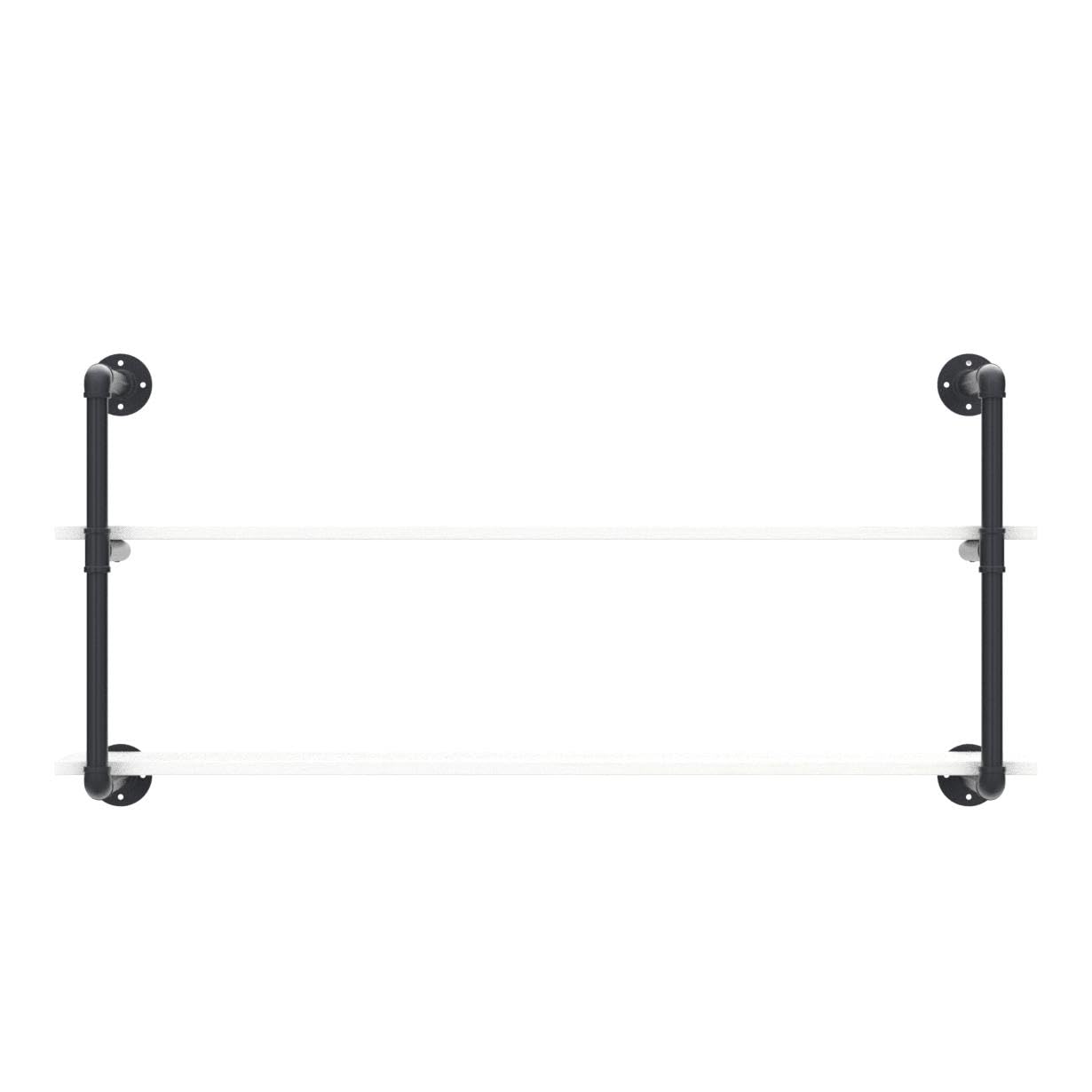 Industrial Pipe Shelving Wall Mounted - 48in Rustic Metal Floating Shelves with Real Wood, Steampunk Style Bookshelf for Farmhouse Kitchen & Bar (2 Tier) - Perfect for Home Office, Living Room & Bedroom Storage
