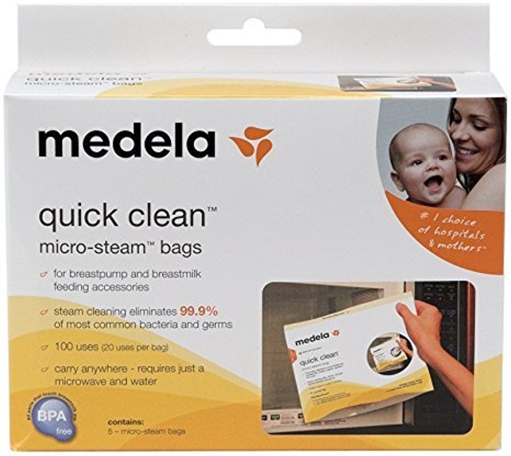Medela Quick Clean MicroSteam Bags - 20 Sterilizing Bags for Breast Pump Parts & Baby Bottles (4-Pack) - Perfect for Travel, Daycare & On-the-Go Sterilization