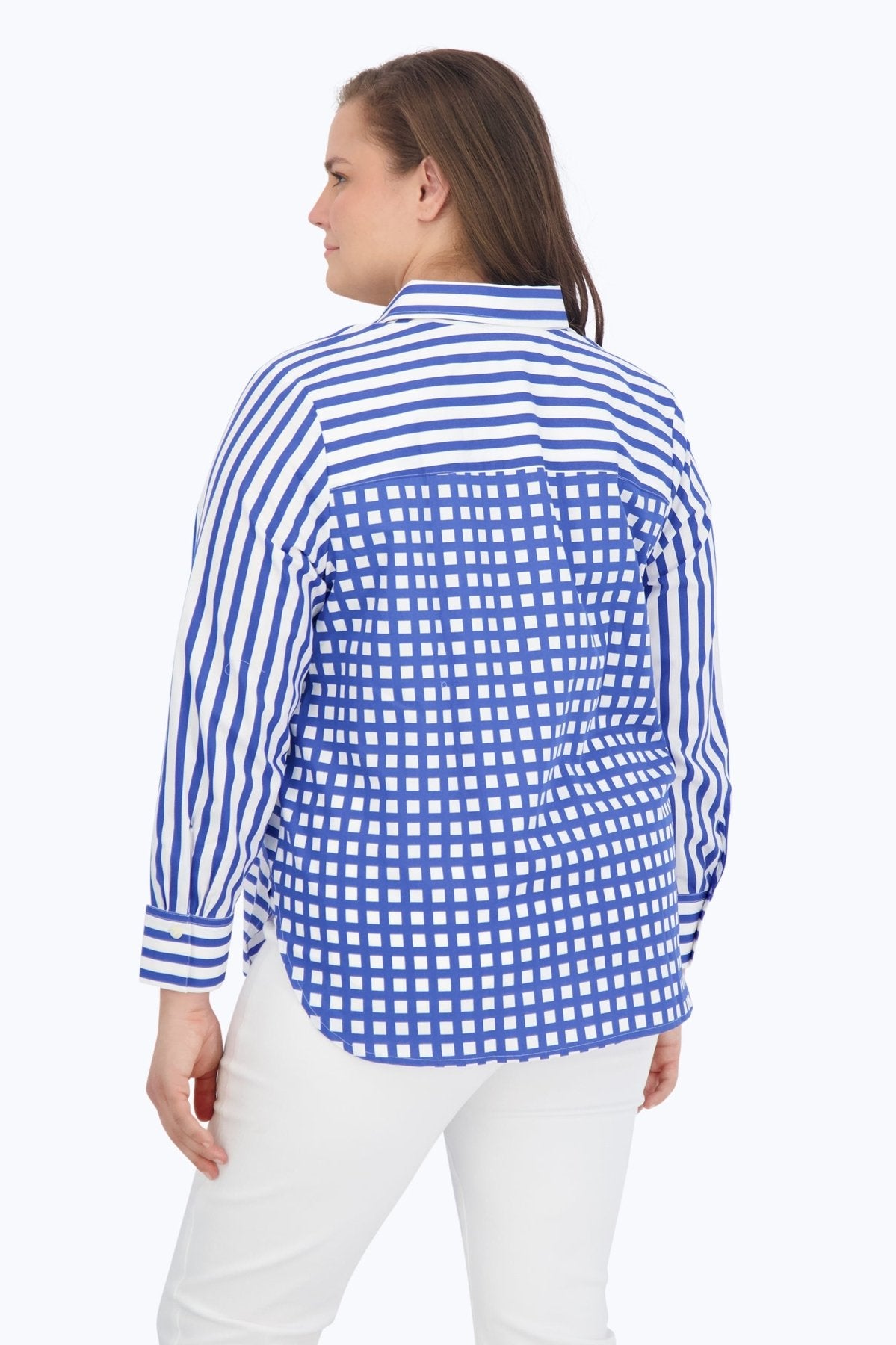 Meghan Plus Gingham Stripe Long Sleeve Shirt for Women | Casual Button Down Top for Office, Date Night & Spring Outfits