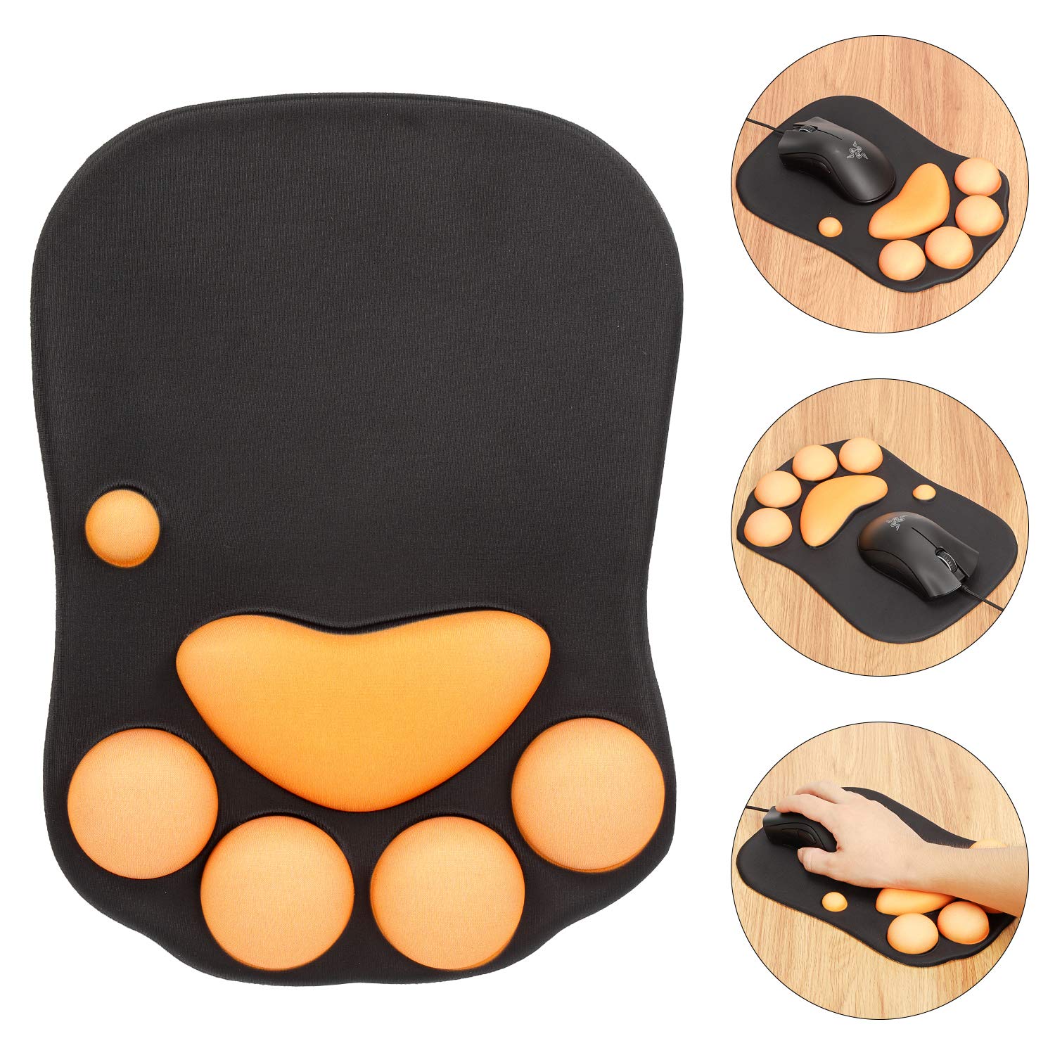 Emoly Ergonomic Mouse Pad with Cat Paw Design - Soft Silicone Wrist Support Cushion for Computer, Gaming & Office Use (10.7×7.8 Inches, Black) - Perfect for Long Hours of Typing and PC Work