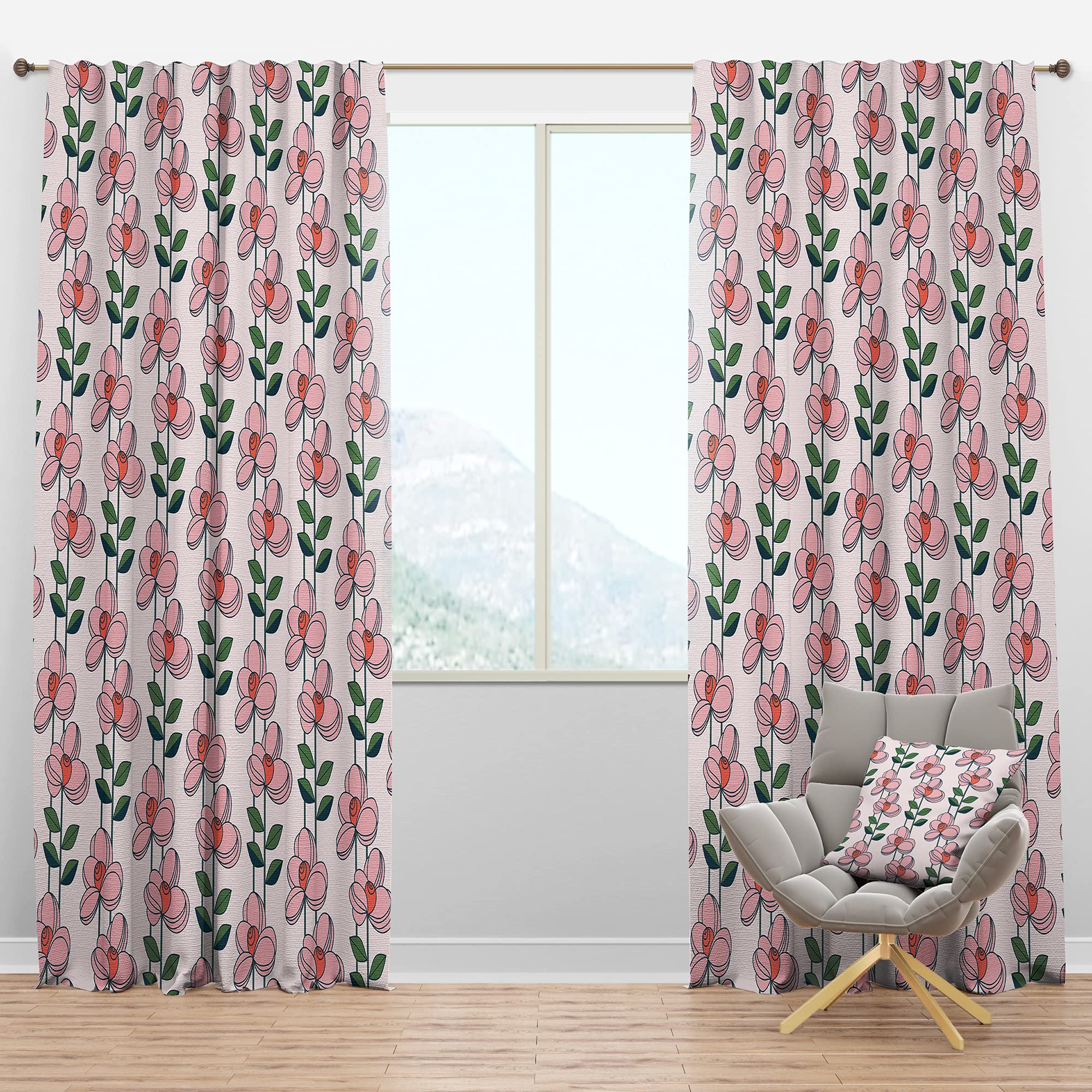 DesignQ Blackout Curtains 'Floral Botanical Retro XII' - Thermal Insulated Single Panel (52x63 inches) for Bedroom & Living Room - Noise Reducing & Energy Saving Window Drapes for Better Sleep & Home Decor