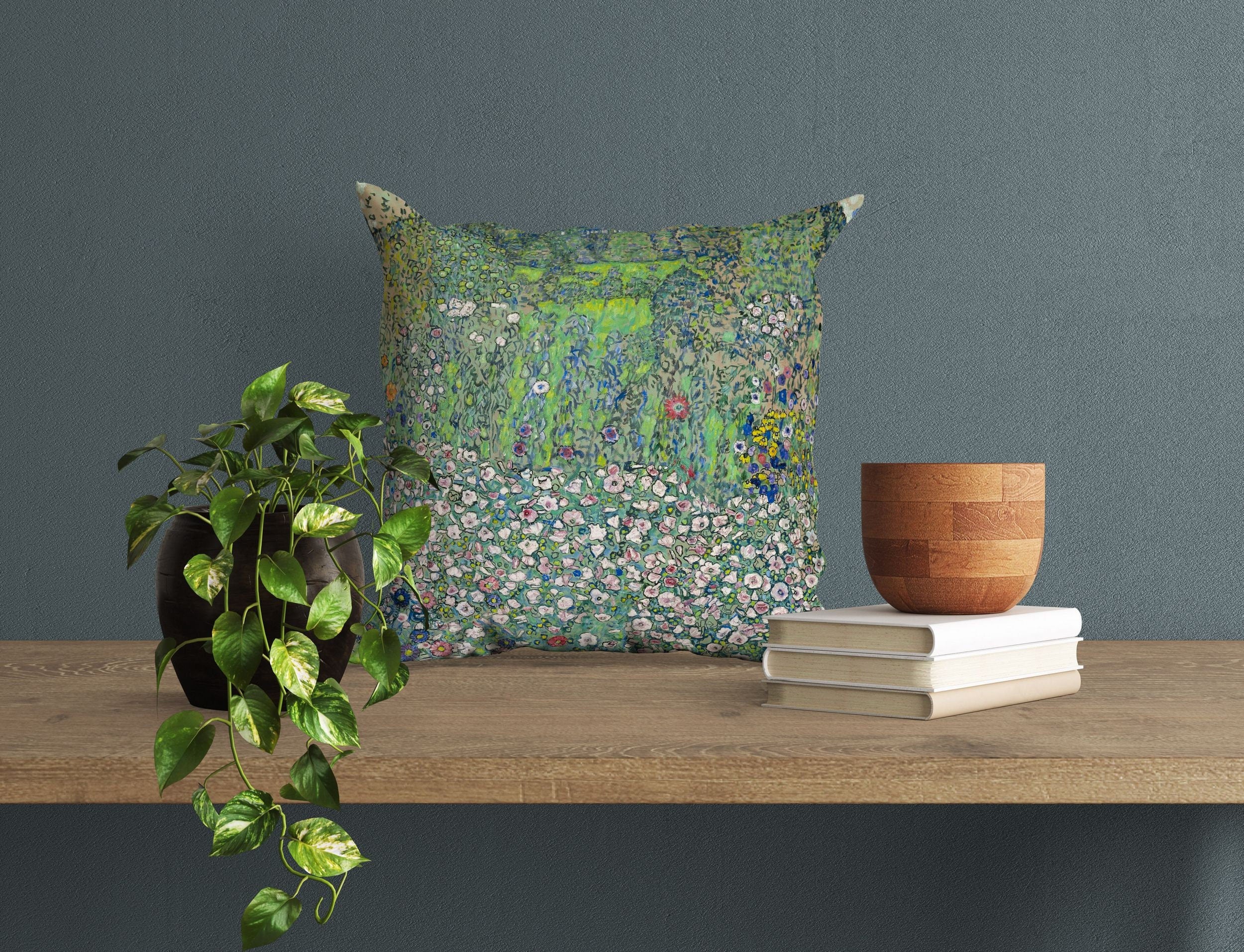Gustav Klimt Famous Art Garden Landscape With Hilltop Decorative Throw Pillow Cover 22x22 Inches - Abstract Art Cushion Case for Sofa, Bed, Living Room Decor