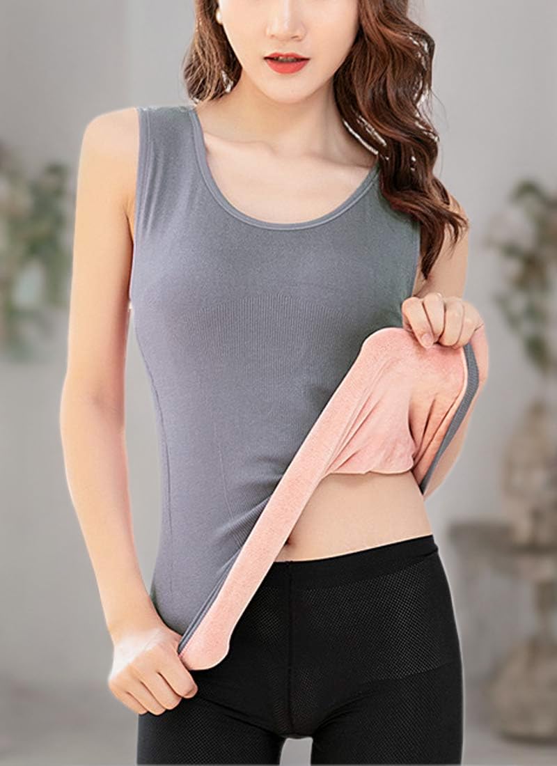 Flenwgo Women's Cotton Thermal Fleece Lined Cami Tank Top - Warm Winter Base Layer Undershirt for Cold Weather, Layering & Outdoor Activities