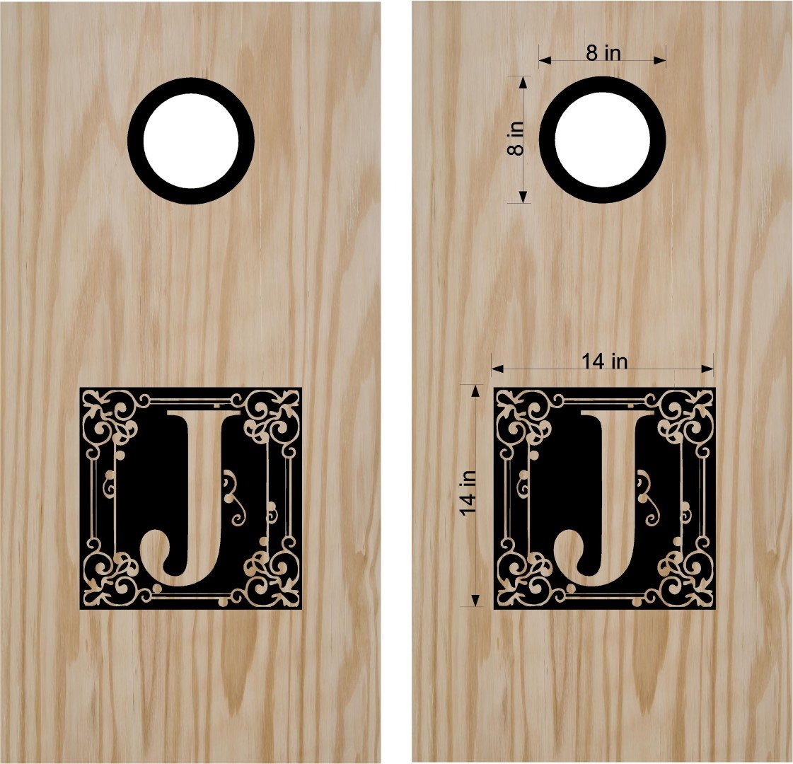 Monogram Letter J & Family Name Cornhole Board Decals - Extra Large Vinyl Stickers (Set of 2) - Black Bean Bag Toss Game Accessories for Backyard, Tailgating & Outdoor Parties