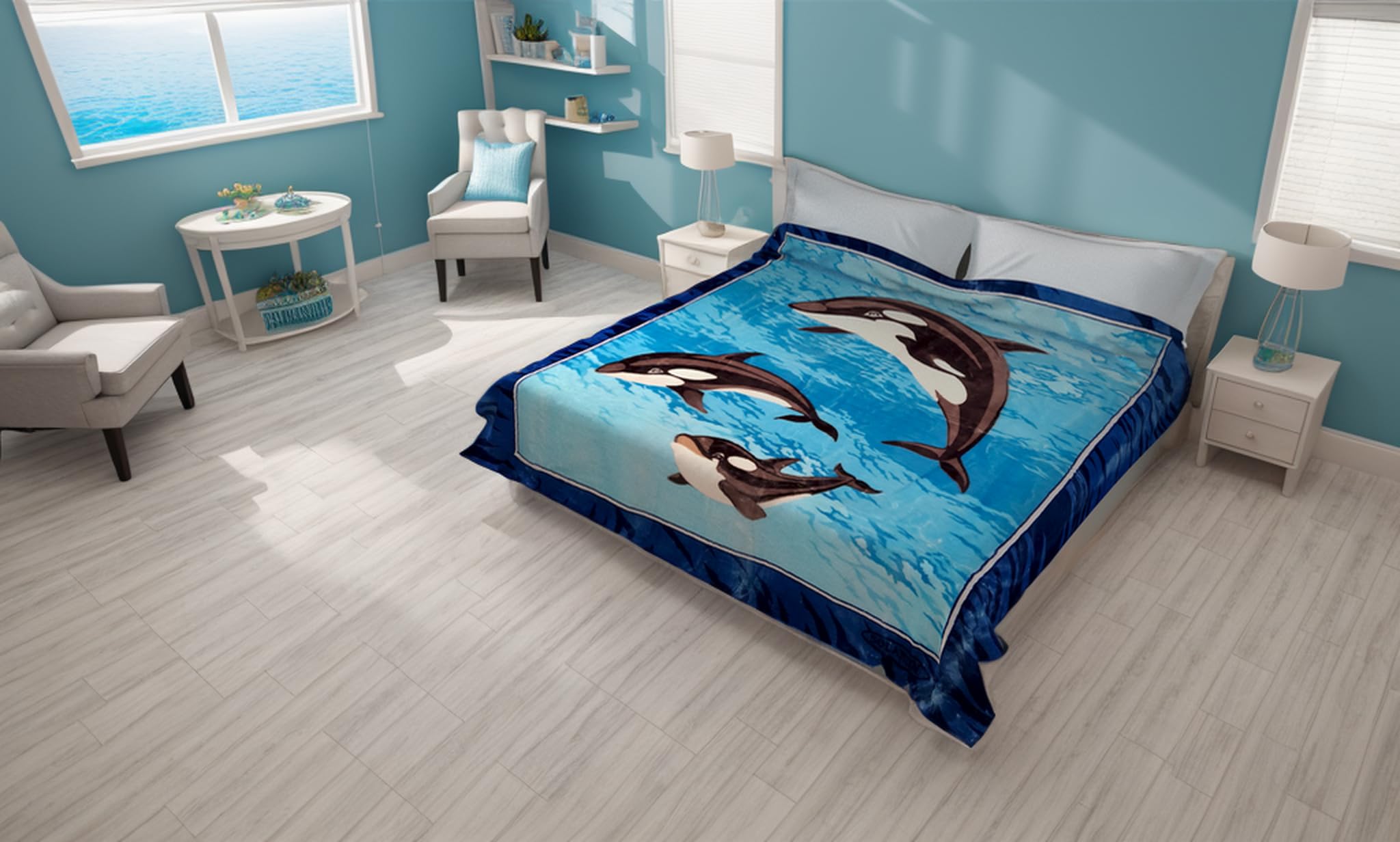 SOLARON Queen Size 3 Whales Korean Mink Blanket - Ultra Soft & Warm Luxury Bedding for Winter, Perfect for Couples, Home Decor, and Cozy Nights