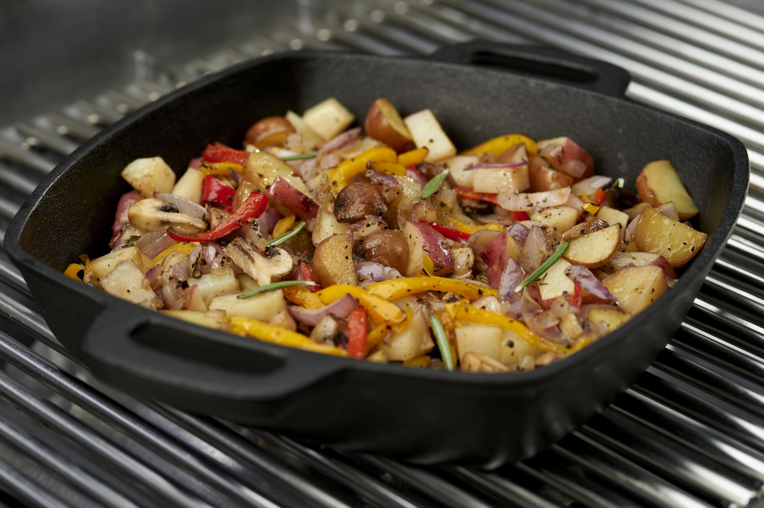 GrillPro 91658 Cast Iron Square Grill Pan - Heavy Duty Pre-Seasoned Skillet for Searing, Baking & Frying - Perfect for Outdoor BBQ, Camping & Stovetop Cooking