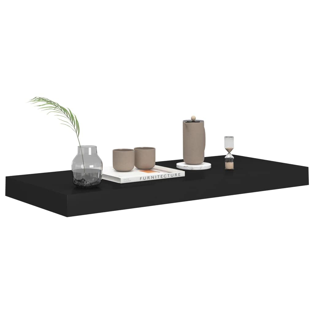 Modern Floating Wall Shelves Set of 4 - Black MDF Decorative Ledges 23.6