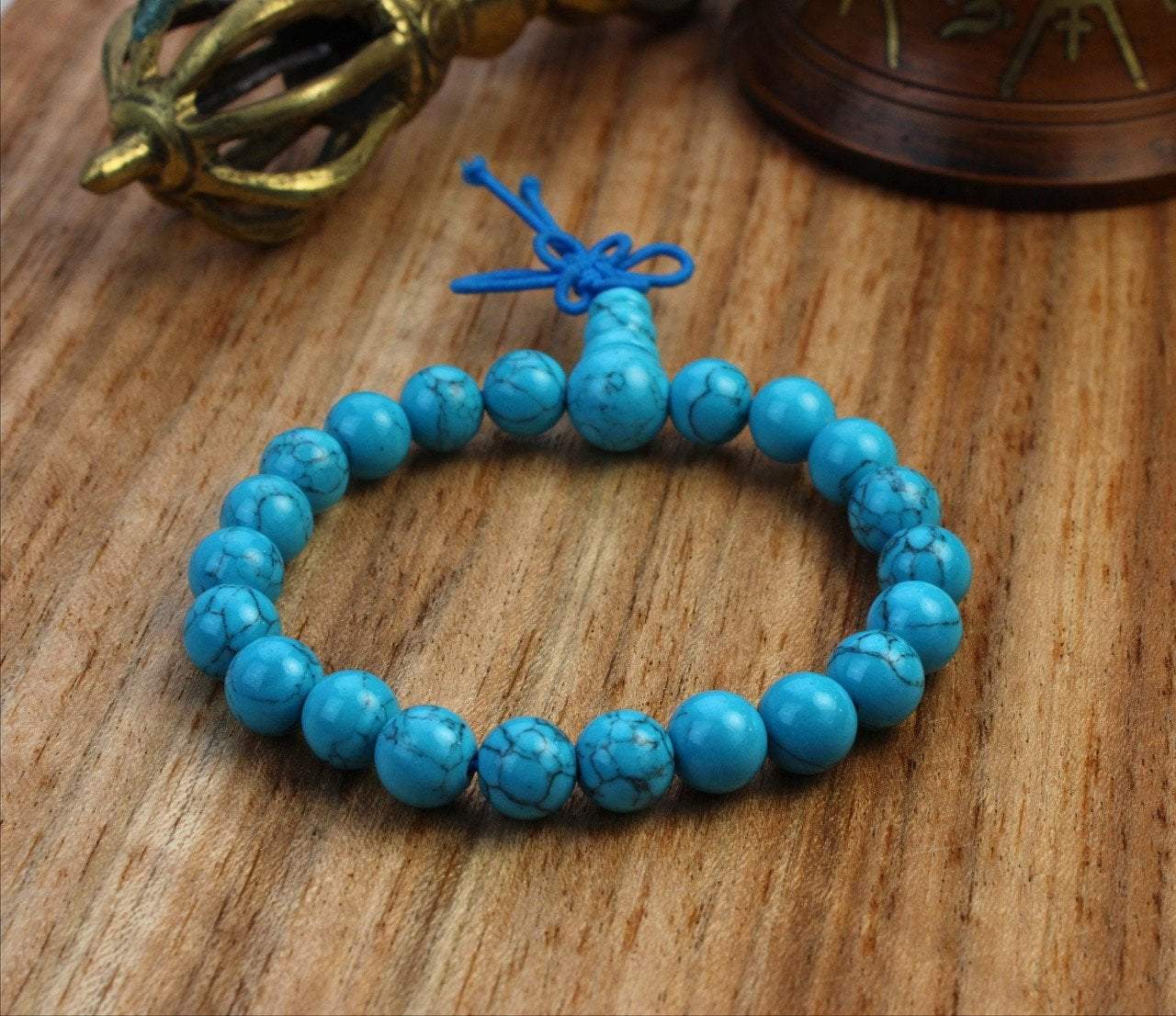 8mm Howlite Bead Wrist Mala Bracelet - Natural Stone Buddhist Meditation Prayer Beads for Stress Relief & Positive Energy (Yoga, Mindfulness, Spiritual Healing)