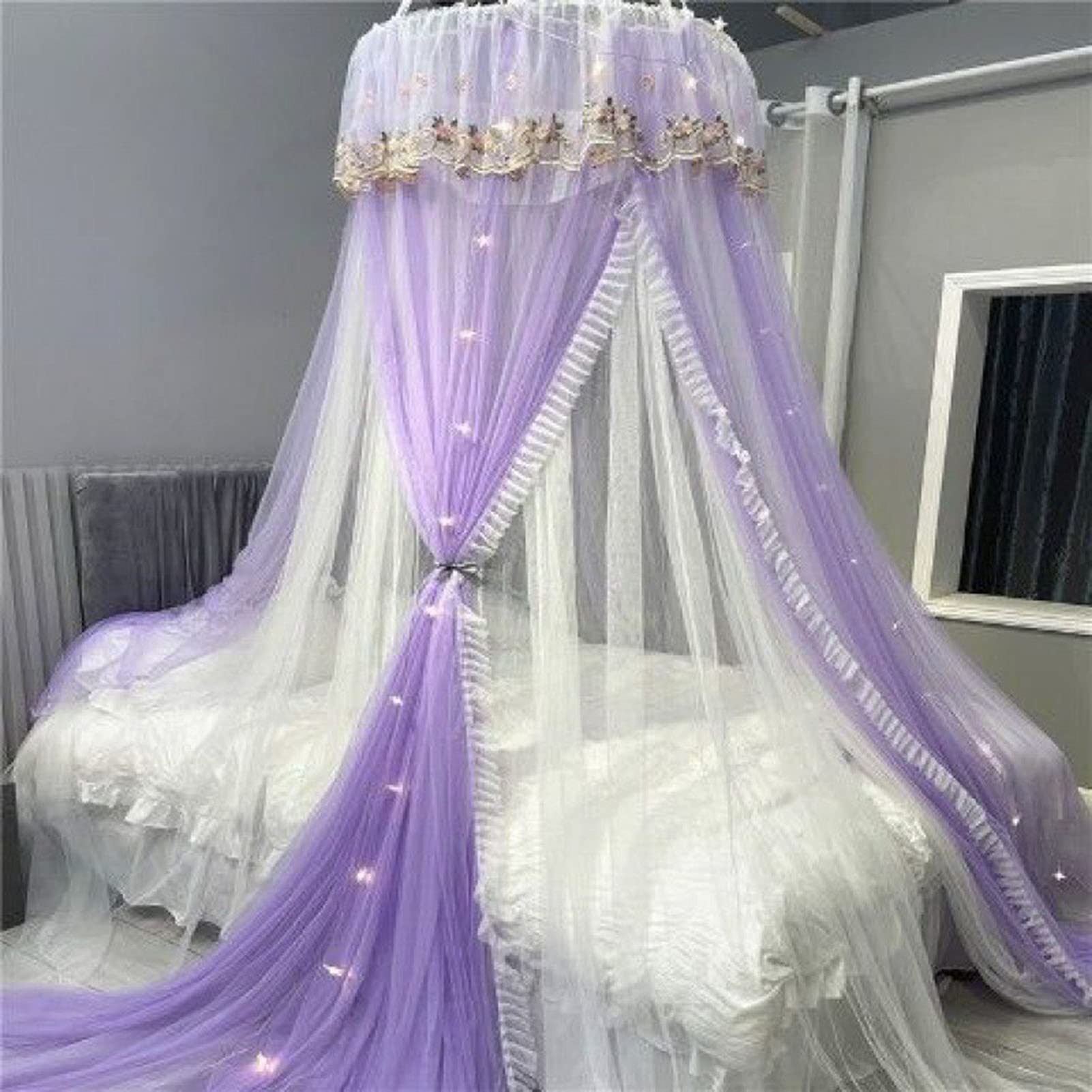 Elegant Full Size Bed Canopy Curtain - Luxurious Princess Bed Netting Drapes for Bedroom Decoration (D-1.35m) | Perfect for Romantic Bedroom Decor, Wedding Decorations & Girls' Room Makeover
