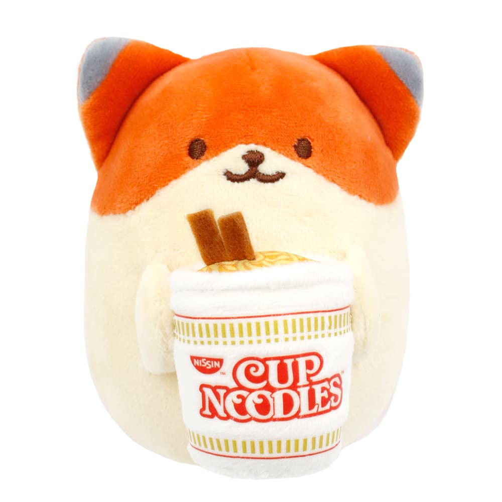 Anirollz x Nissin Cup Noodles Cute Fox Plush Toy - Soft Squishy Stuffed Animal Stress Relief Ball for Kids & Adults - Perfect for Home Decor, Office Desk, and Gift Giving