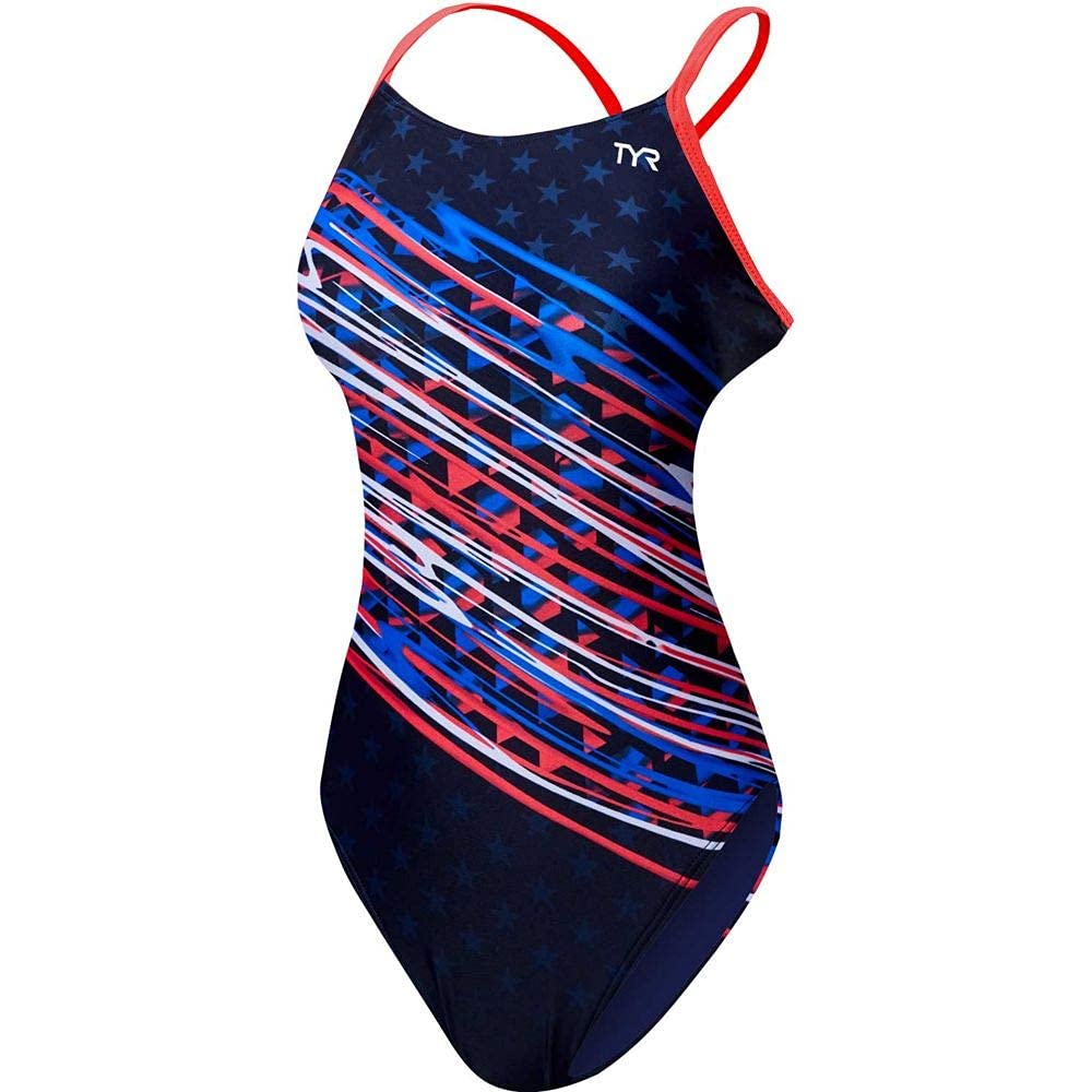 TYR Women's Red White Blue One Piece Swimsuit - High Performance Competitive Swimwear for Lap Swimming, Training & Triathlon | Perfect for Pool, Beach & Water Sports