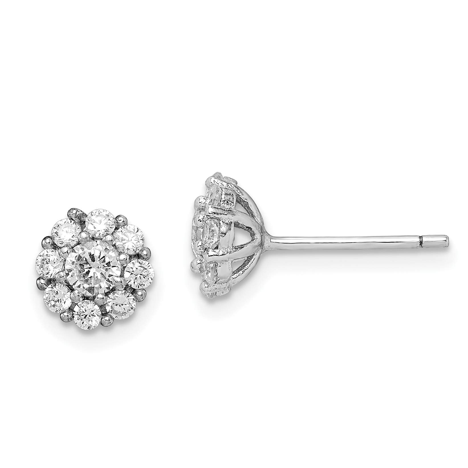 Rhodium-Plated Sterling Silver CZ Halo Post Earrings for Women - Elegant Cubic Zirconia Stud Earrings for Everyday Wear, Parties & Special Occasions