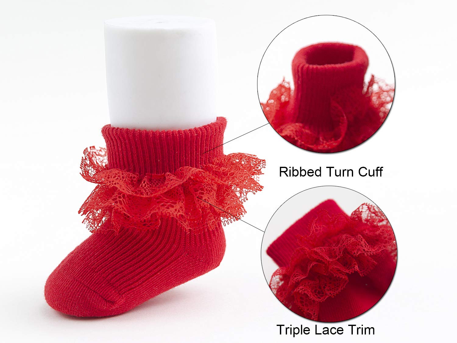 EPEIUS Baby Girls Lace Socks - Eyelet Turn Cuff Ruffle Trim Dressy Ankle Socks for Newborn, Infant & Toddler (3/5 Pairs) - Perfect for Special Occasions, Photo Shoots & Party Outfits