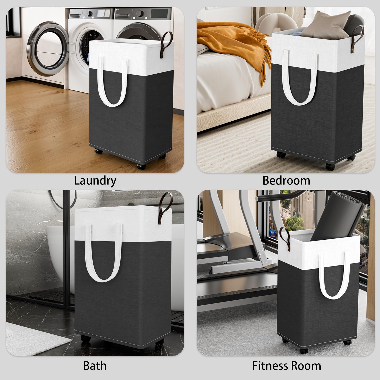 75L Rolling Laundry Basket with Wheels - Collapsible & Waterproof Mobile Clothes Hamper with Handles - Foldable Storage Bin for Laundry Room, Bedroom, Bathroom & Dorm - Perfect for Small Spaces & College Students (Gray)