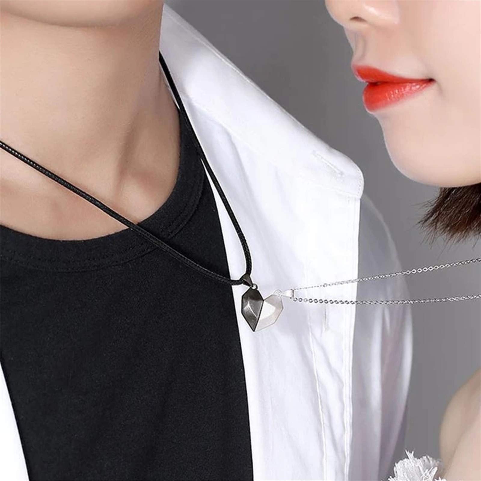 Stainless Steel Silver Chain Necklace for Men & Women - Couple Love Stitching Design Fashion Jewelry | Perfect Gift for Anniversary, Valentine's Day & Romantic Occasions (One Size, Black/Silver)