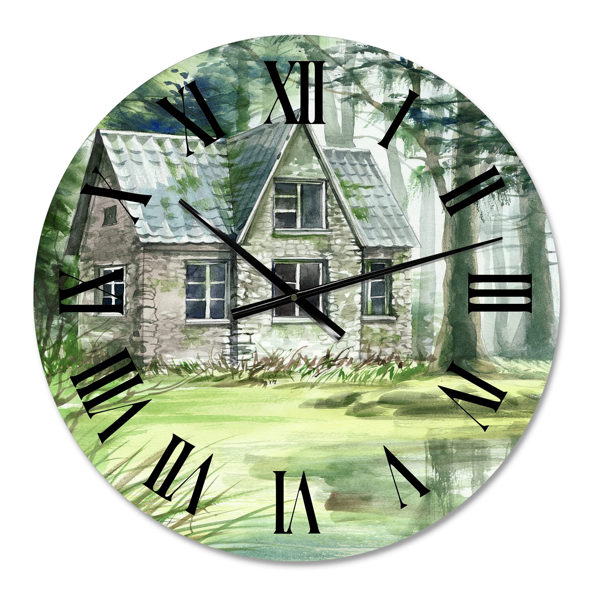 Haunted House in The Pine Forest Wall Clock - Large Landscape Nature Wall Decor for Living Room, Bedroom & Office - Silent Non-Ticking Modern Home Décor with Rustic Lake House Design