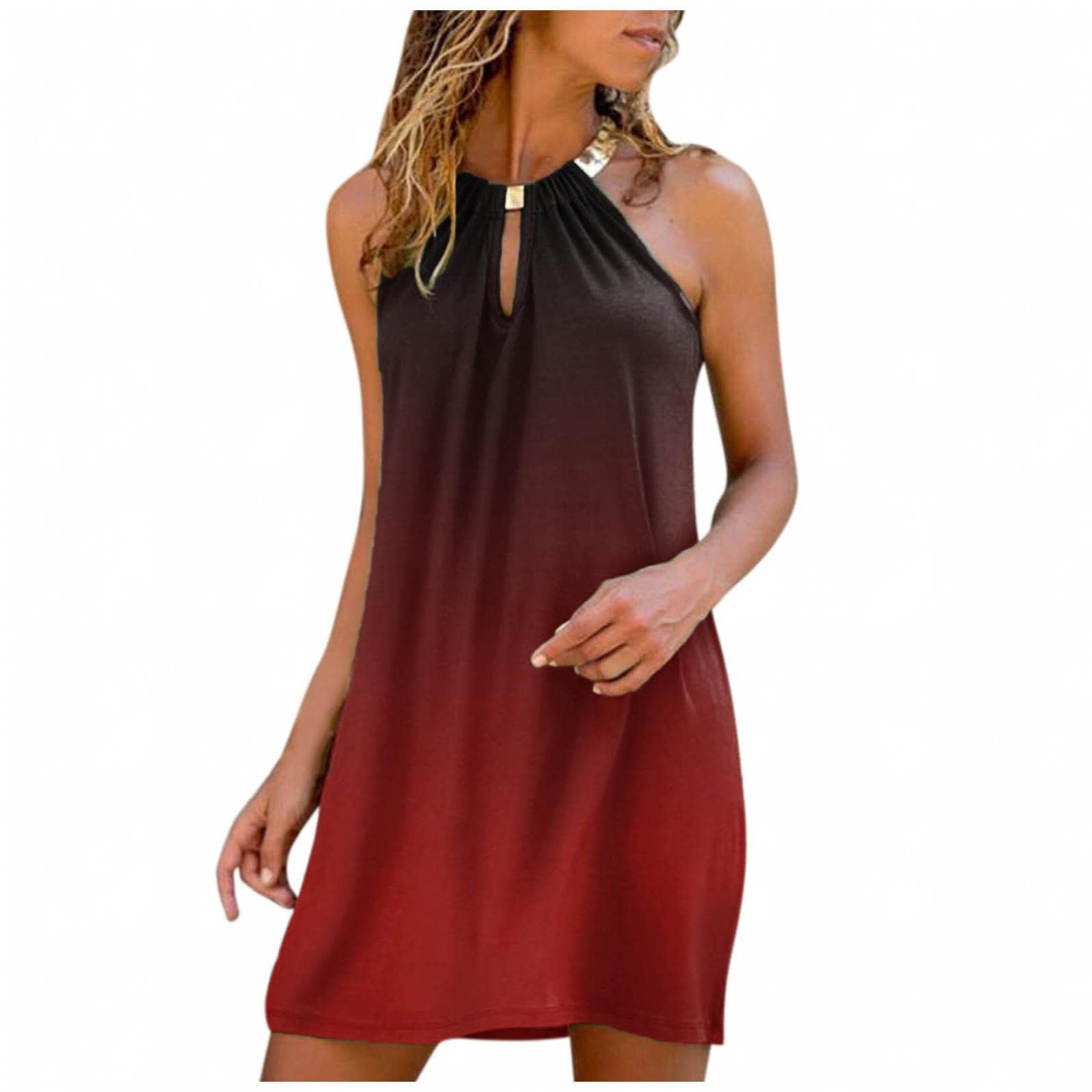 BAGELISE Women's Summer Mini Dresses - Casual Halter Neck Sleeveless Boho Beach Sundresses | Perfect for Vacations, Pool Parties & Outdoor Adventures