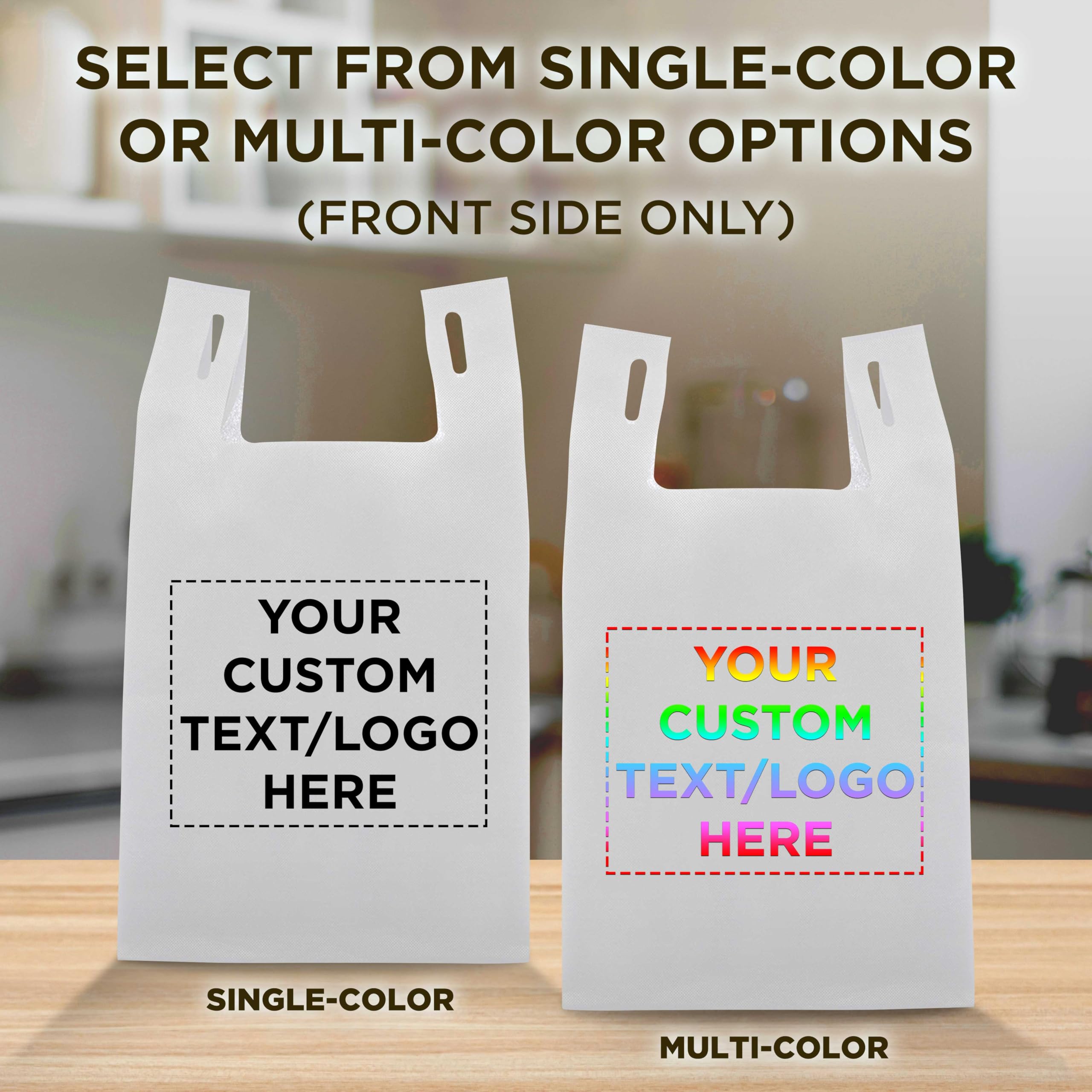 Custom Bodega Lightweight Tote Bags - Bulk Pack of 50 Reusable Grocery Bags - Personalized Promotional Totes for Trade Shows, Parties & Picnics - Eco-Friendly White Shopping Bags (Great for Retail Stores, Events & Everyday Use)