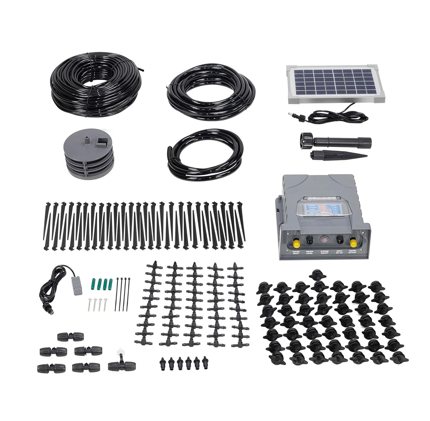 AEO Solar-Powered Automatic Drip Irrigation System Kit - 50 Drippers & 155ft Tubing for Balcony, Greenhouse, Raised Garden Beds | Water-Saving Solution for Plants, Vegetables & Flowers