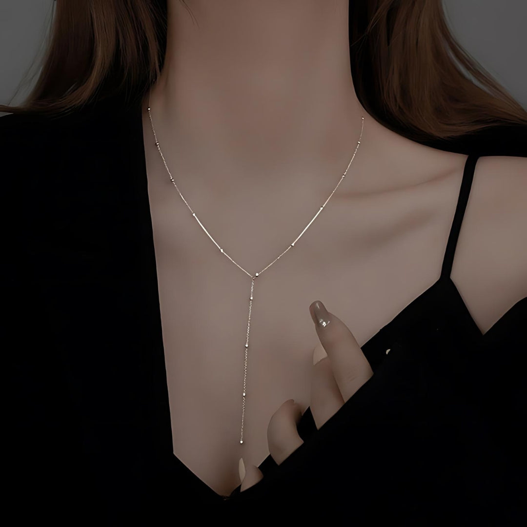 Dainty Satellite Lariat Chain Y Necklace | HN2475 | Elegant Layering Necklace for Women, Perfect for Everyday Wear, Date Nights & Special Occasions