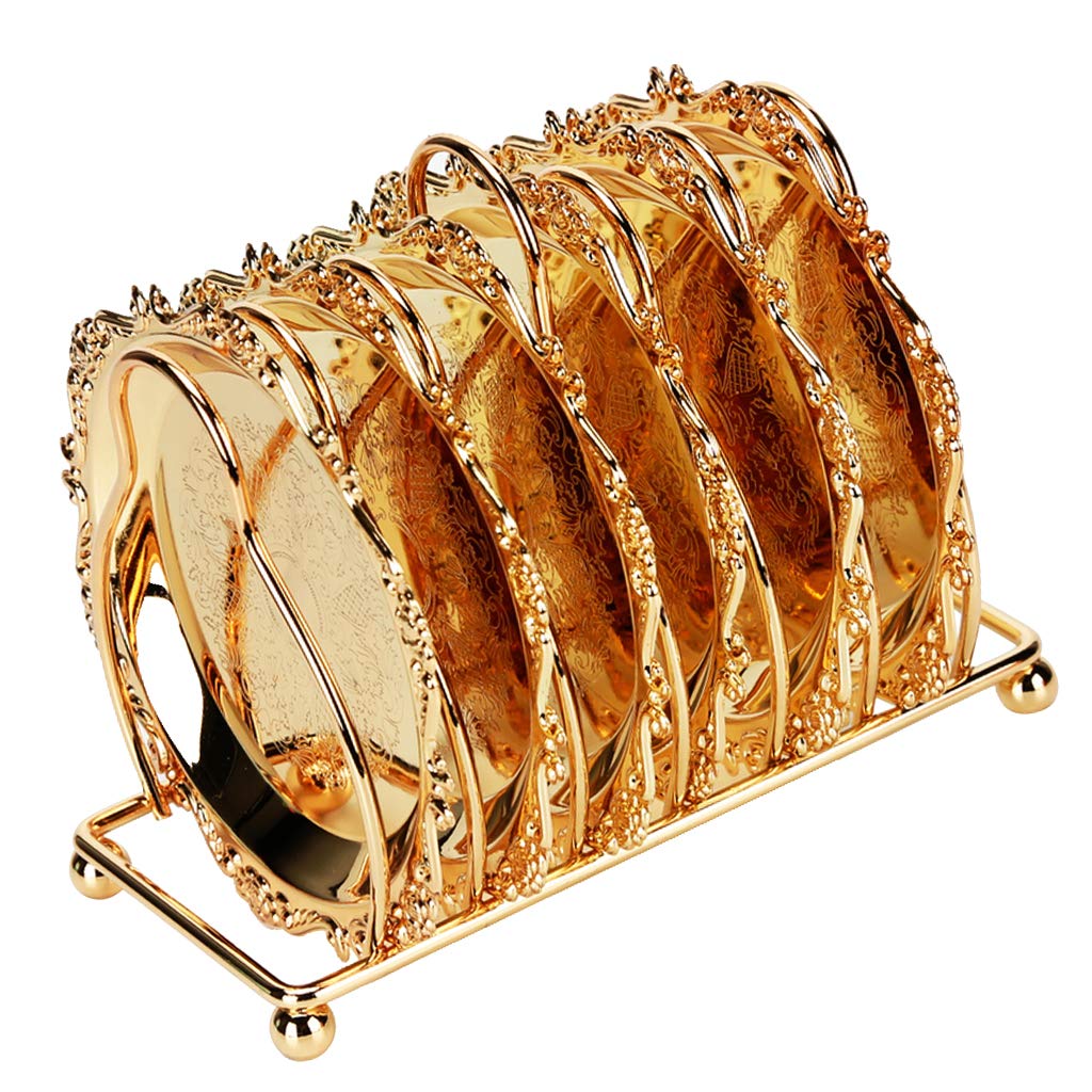 FAKEME 7-Pack Golden Cupcake Plates - Elegant Dessert Serving Trays for Cakes, Fruits & Snacks | Perfect for Birthday Parties, Afternoon Tea & Holiday Celebrations